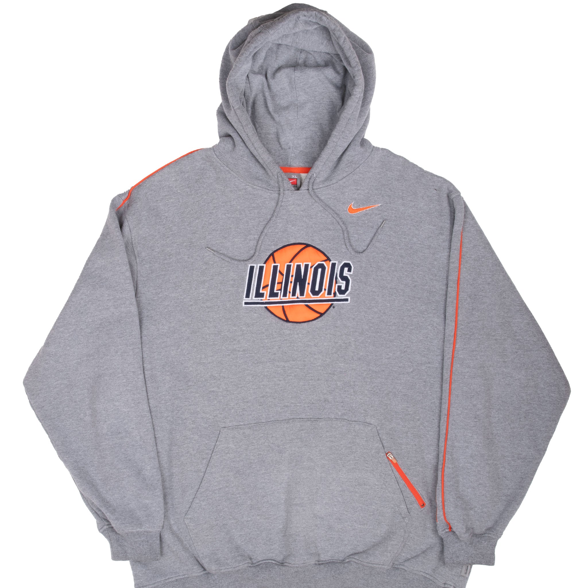 Vintage Nike Ncaa Illinois Basketball Grey Hoodie Sweatshirt 2000S Size XL