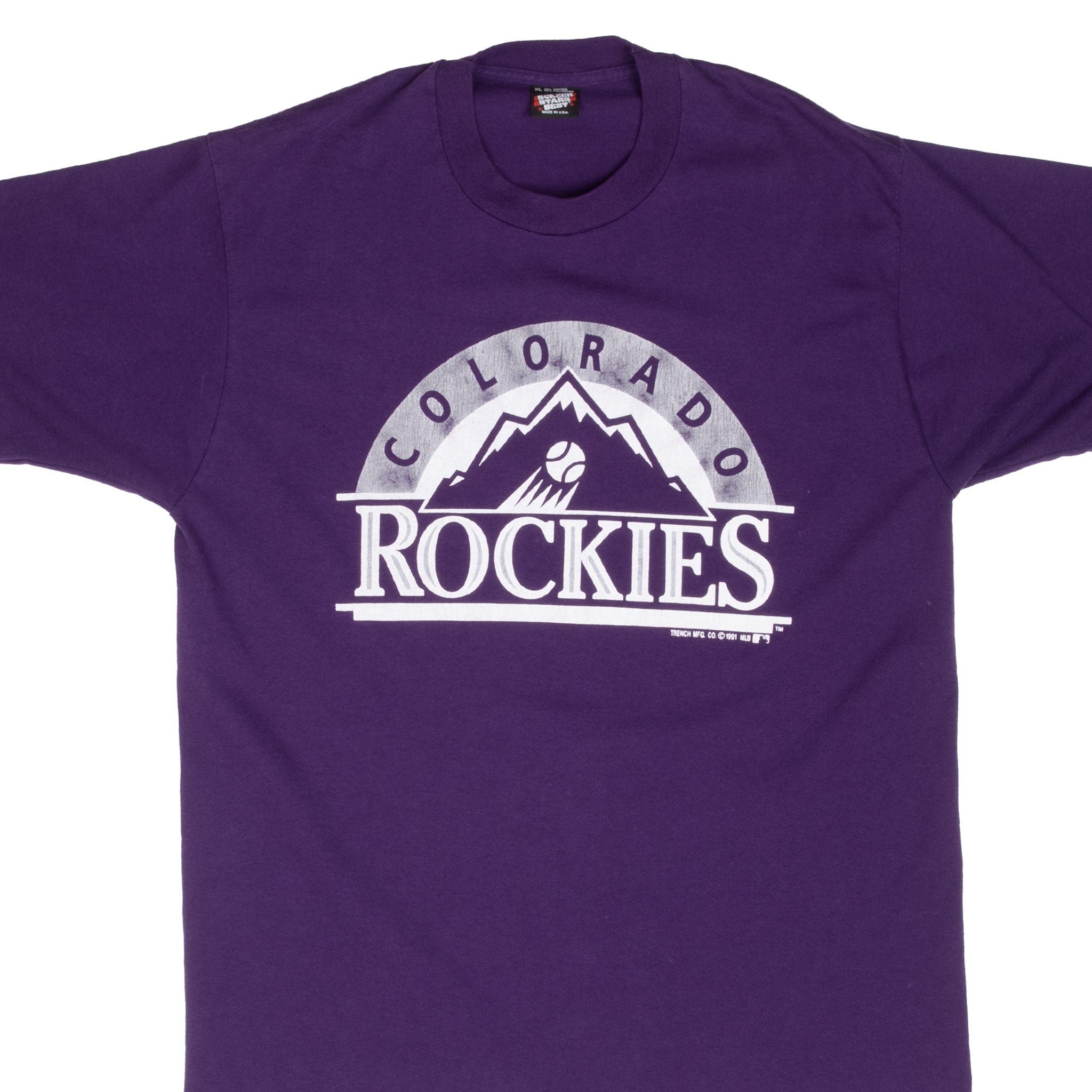 Vintage Mlb Colorado Rockies Tee Shirt 1991 Large Made In Usa With Single Stitch Sleeves