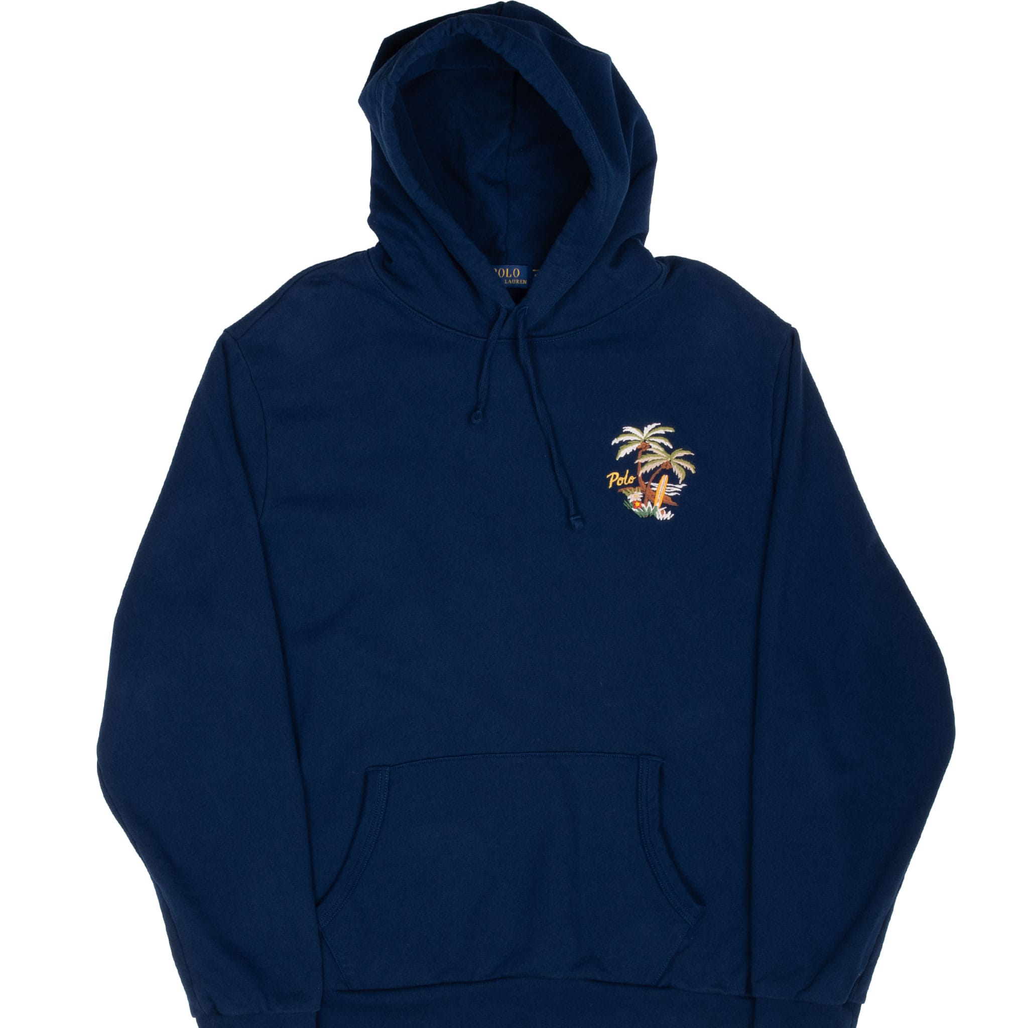 Vintage Ralph Lauren Beach Palm Tree Embroidered Blue Hoodie Sweatshirt Size 2XL