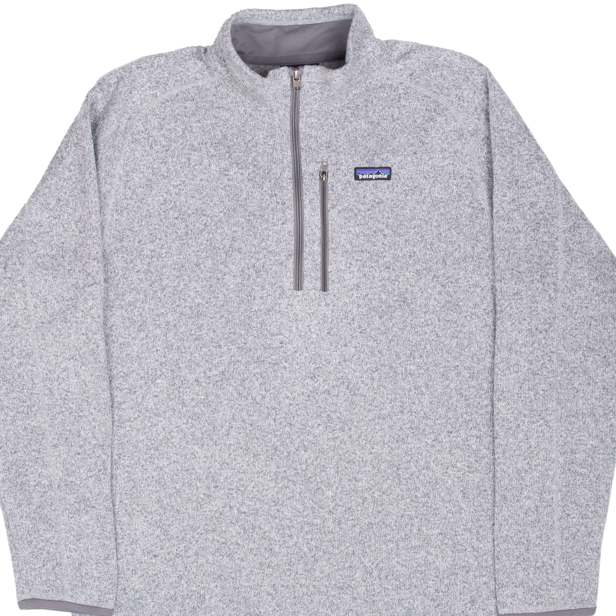Front of grey Patagonia Better Sweater quarter-zip fleece with zippered chest pocket