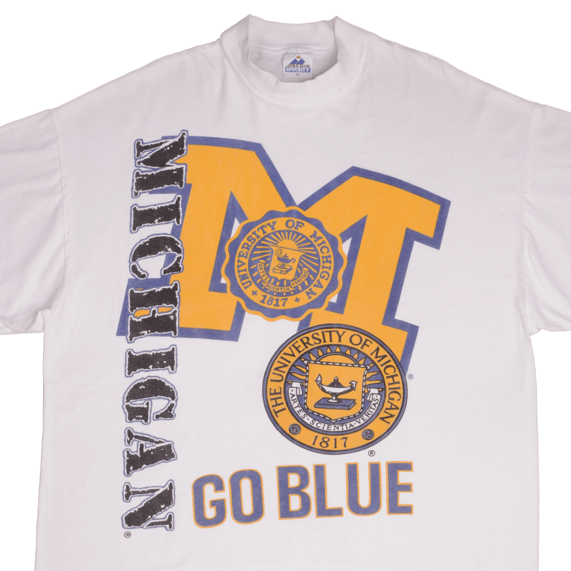 Vintage University Of Michigan Go Blue Tee Shirt 1990s Size XL With Single Stitch Sleeves