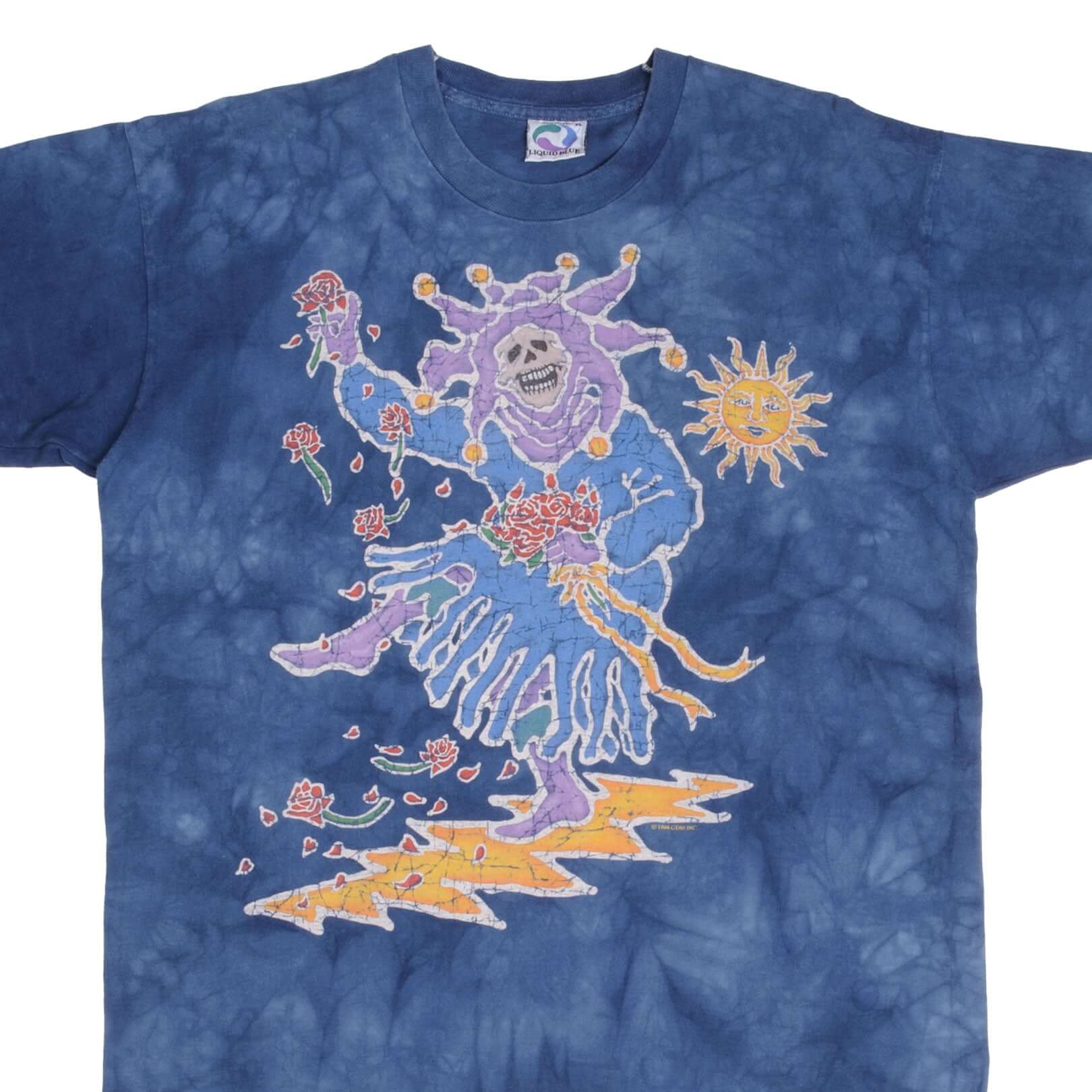 Vintage Tie-Dye Grateful Dead By Pinkerton Liquid Blue Tee Shirt 1994 Size XL Made In USA With Single Stitch Sleeves