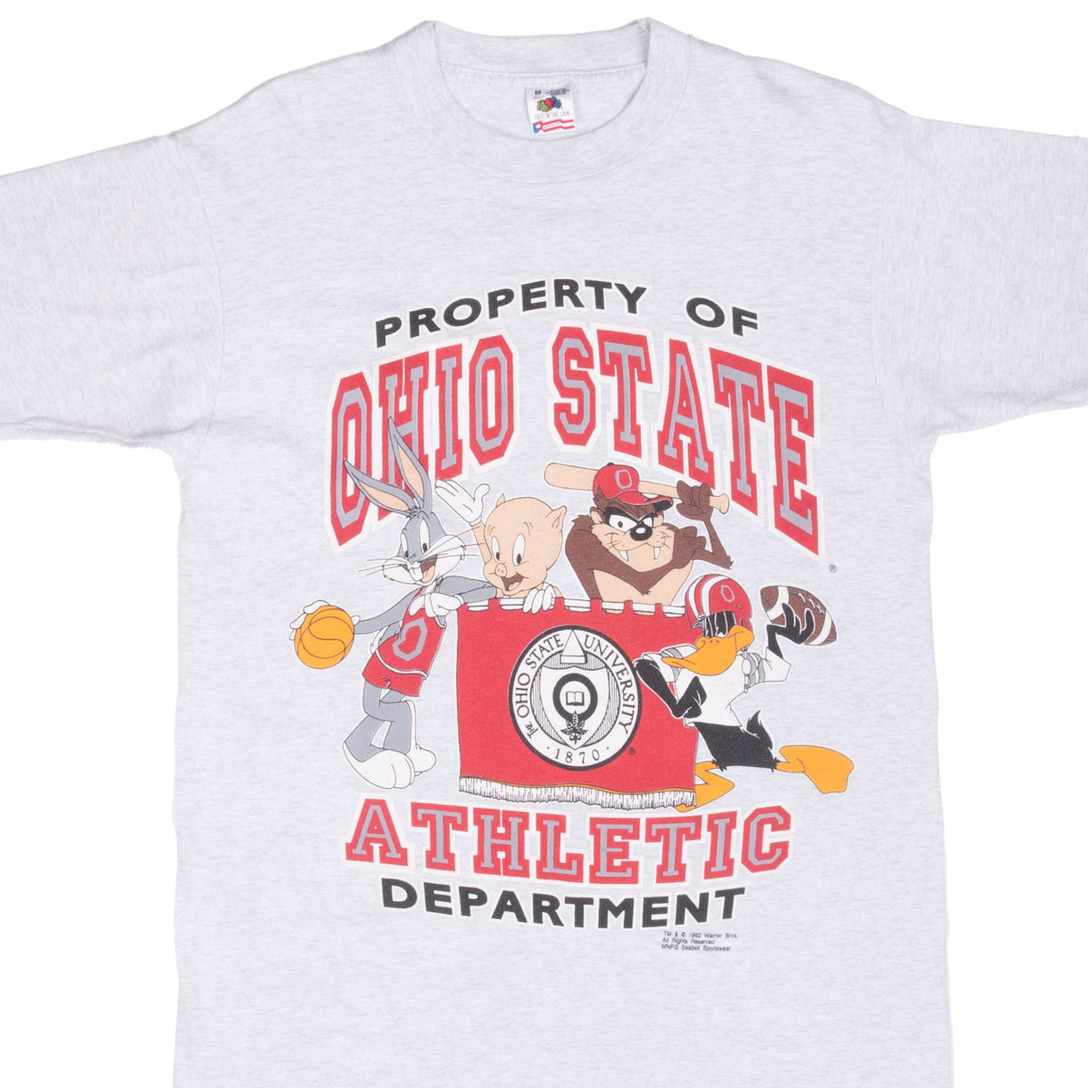 Vintage Ohio State Looney Tunes Taz, Buggs Bunny, Daffy Duck, Porky Tee Shirt 1992 Size Medium Made In Usa