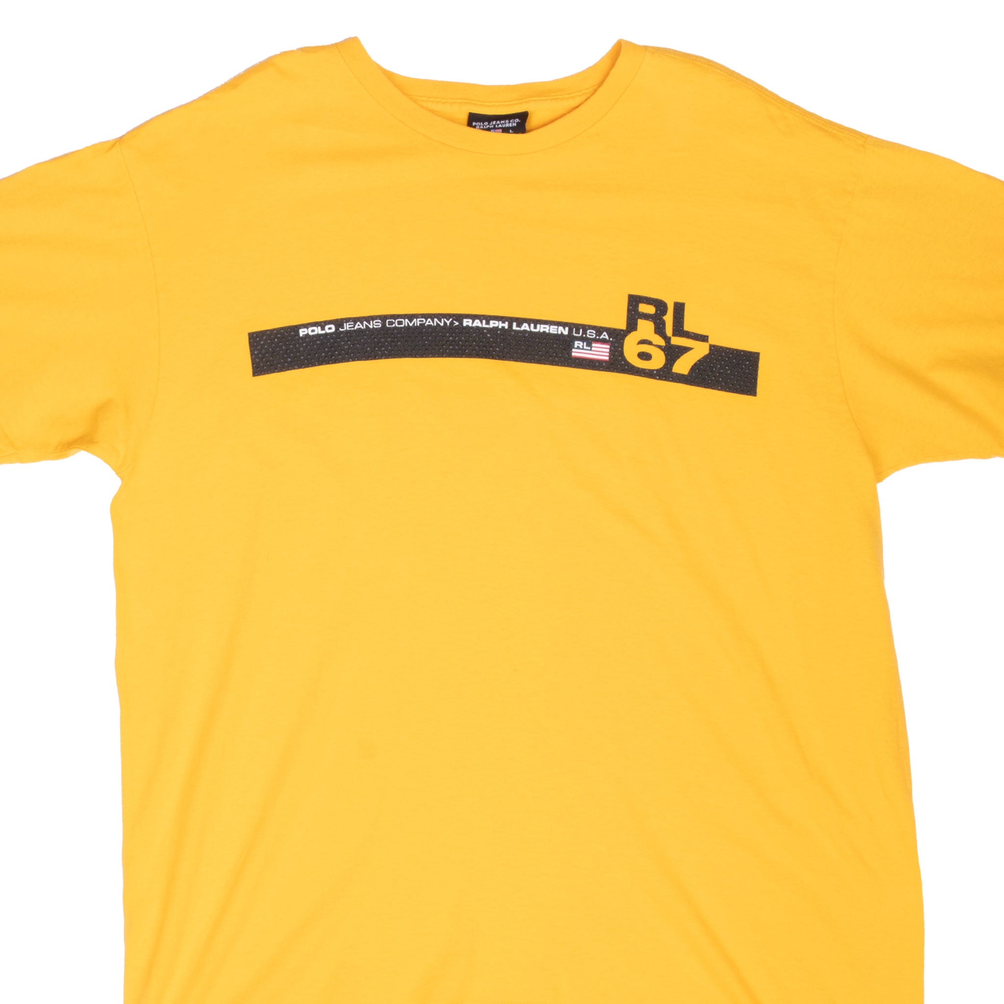 Vintage Ralph Lauren Polo Jeans Co Yellow Tee Shirt 1990S Made In Usa Size Large