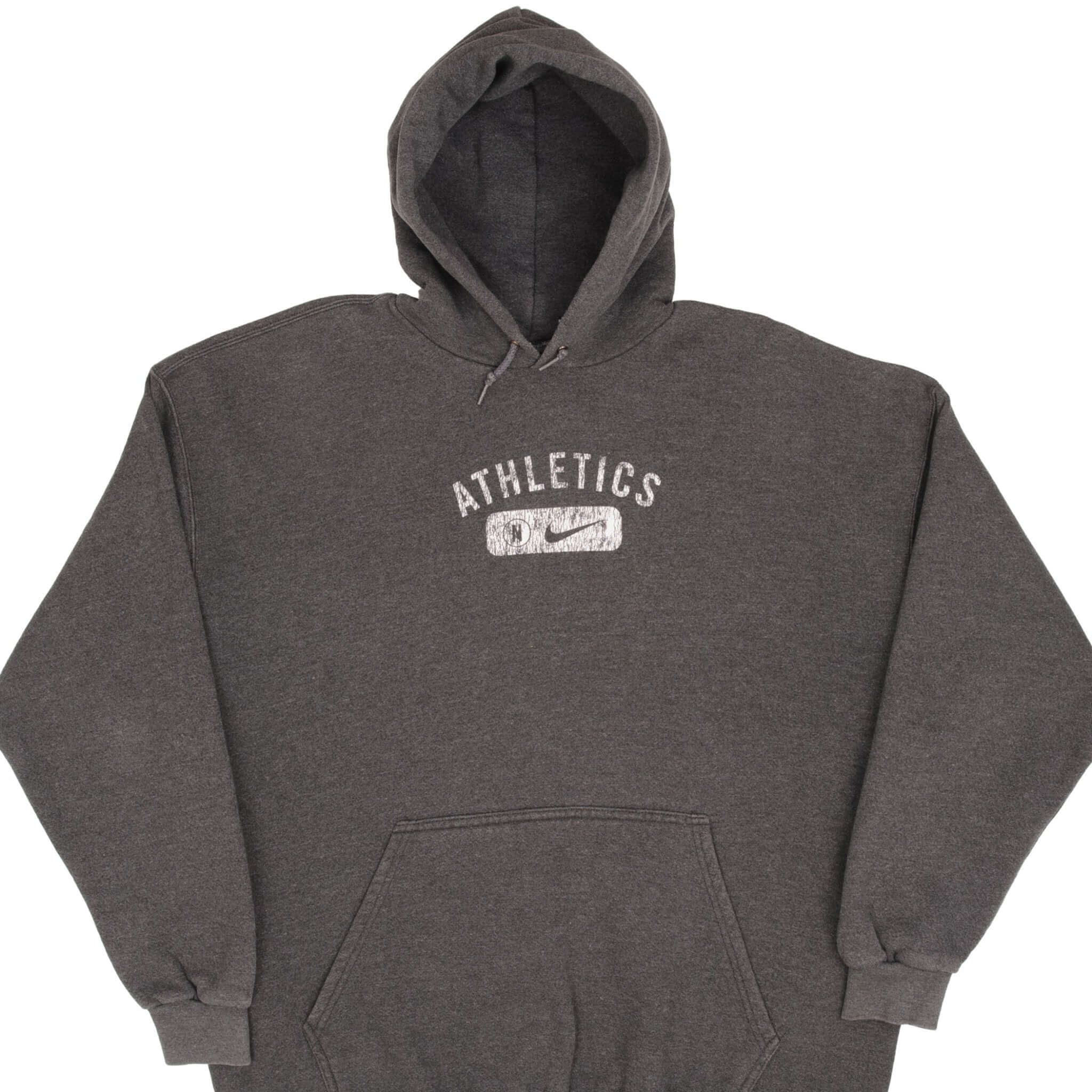 Vintage Nike Athletics Dark Gray Hoodie Sweatshirt 1990S Size 2XL Made In USA