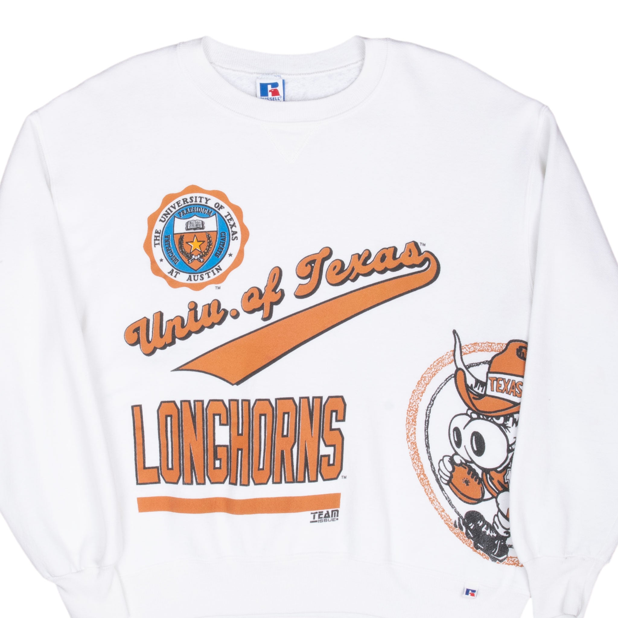 Vintage Ncaa Texas Longhorns White Russell Sweatshirt 1990S Size Large Made In Usa