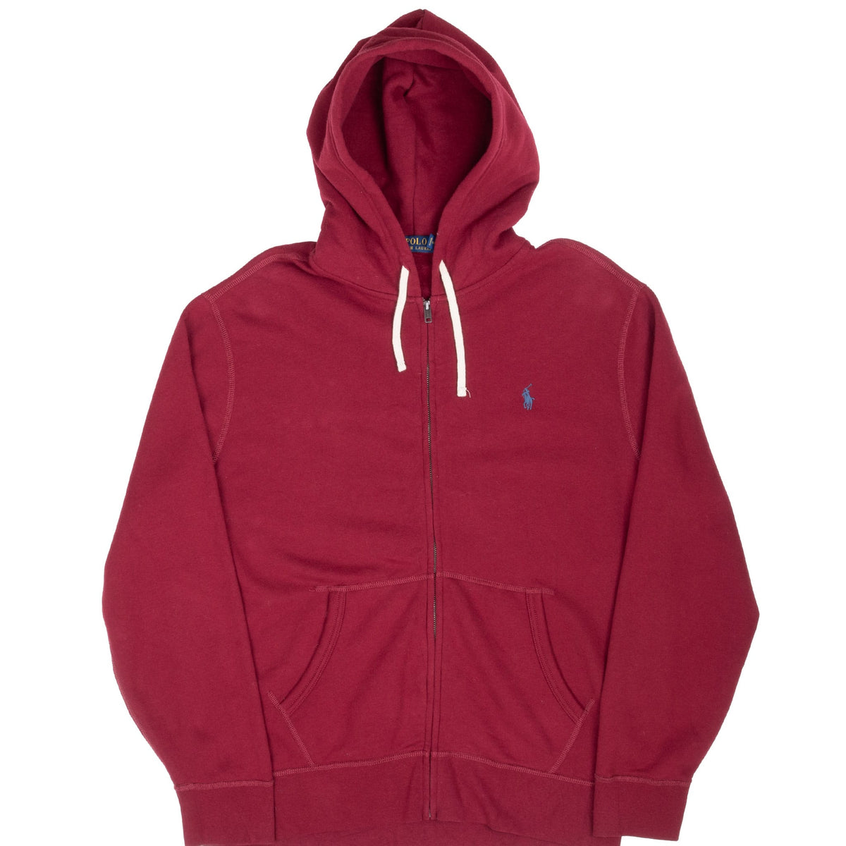 Vintage Ralph Lauren Burgundy Full Zip Hoodie Sweatshirt Size Large