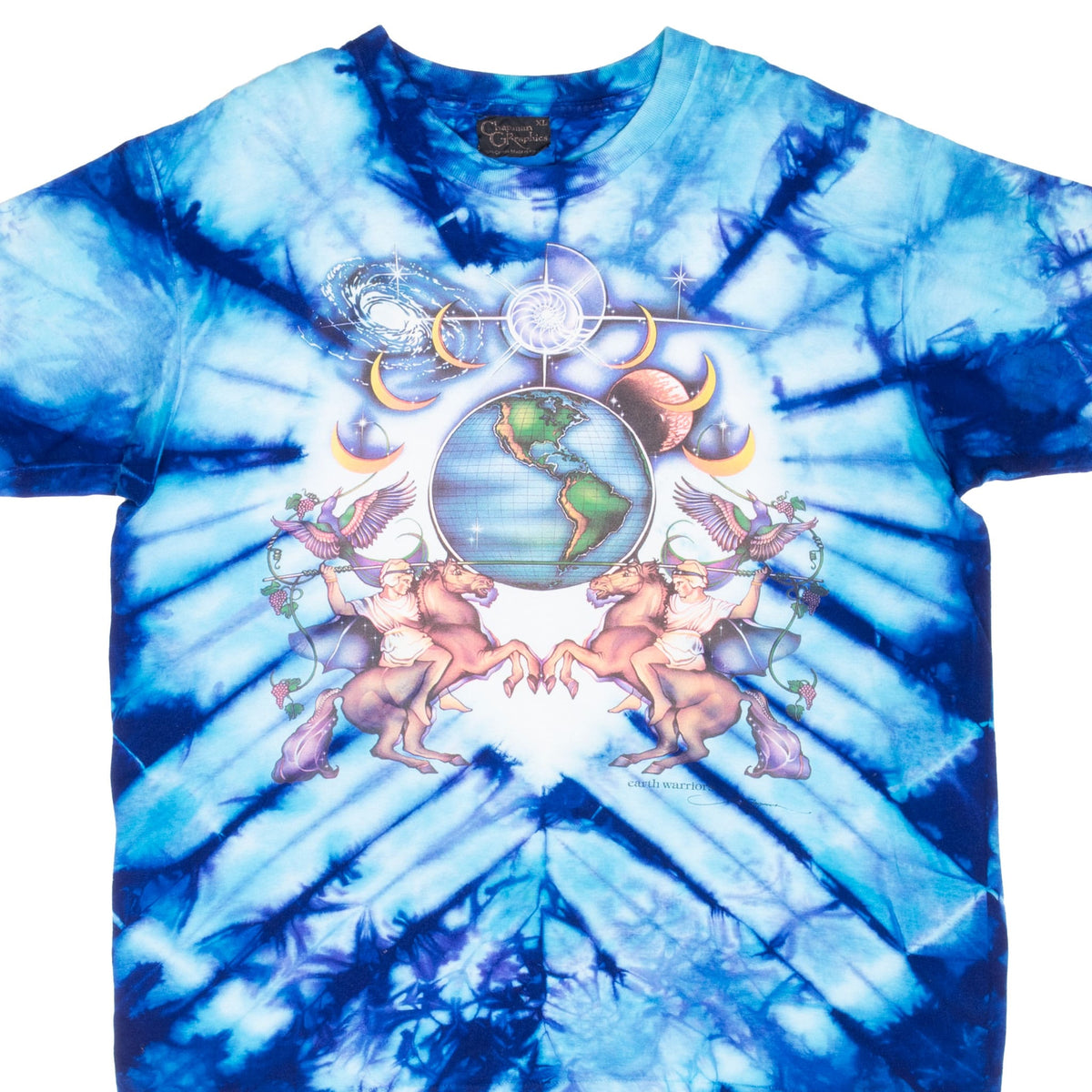 Vintage Tie Dye Earth Warrior Chapman Tee Shirt Size XL 1990S Made In Usa With Single Stitch Sleeves