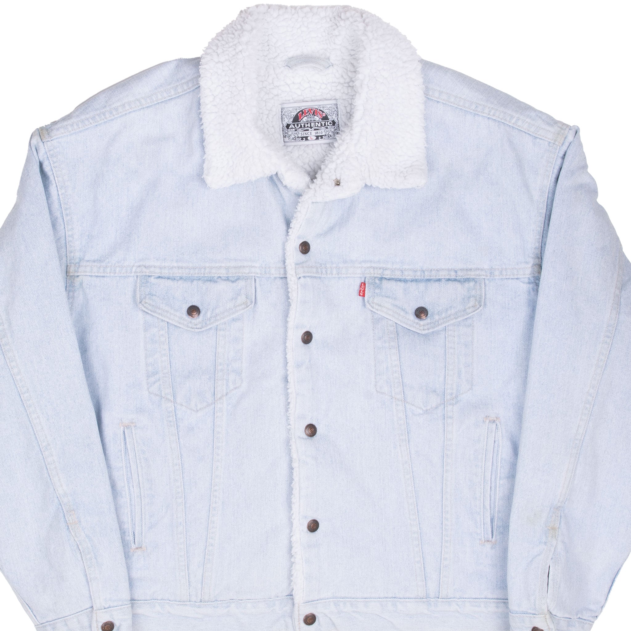 Vintage Levis Sherpa Trucker Blue Light Wash Denim Jacket 1980S Size Large Made In Usa