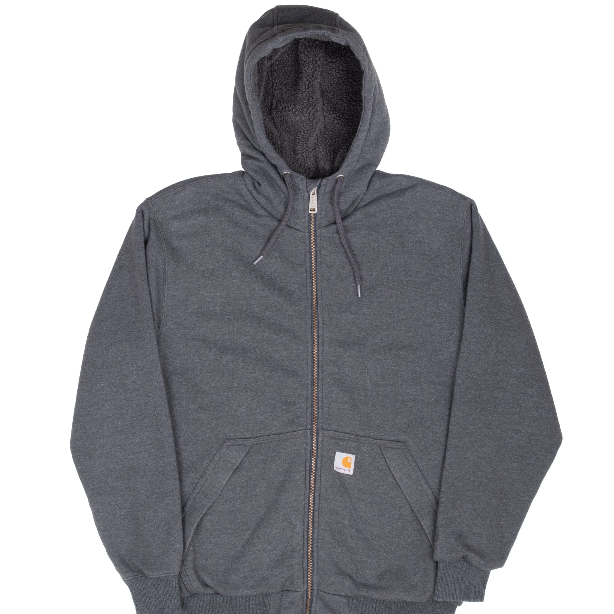 Vintage Carhartt Full Zip Grey Sherpa Lined Hoodie Sweatshirt 2000S Size Medium