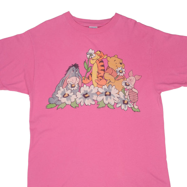 Vintage Disney Winnie The Pooh Flower 1990S Pink Tee Shirt Size XL