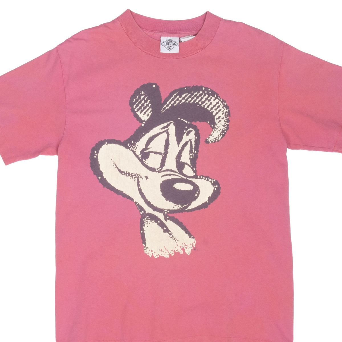 Front of pink Looney Tunes T-shirt with large Pepe Le Pew portrait graphic