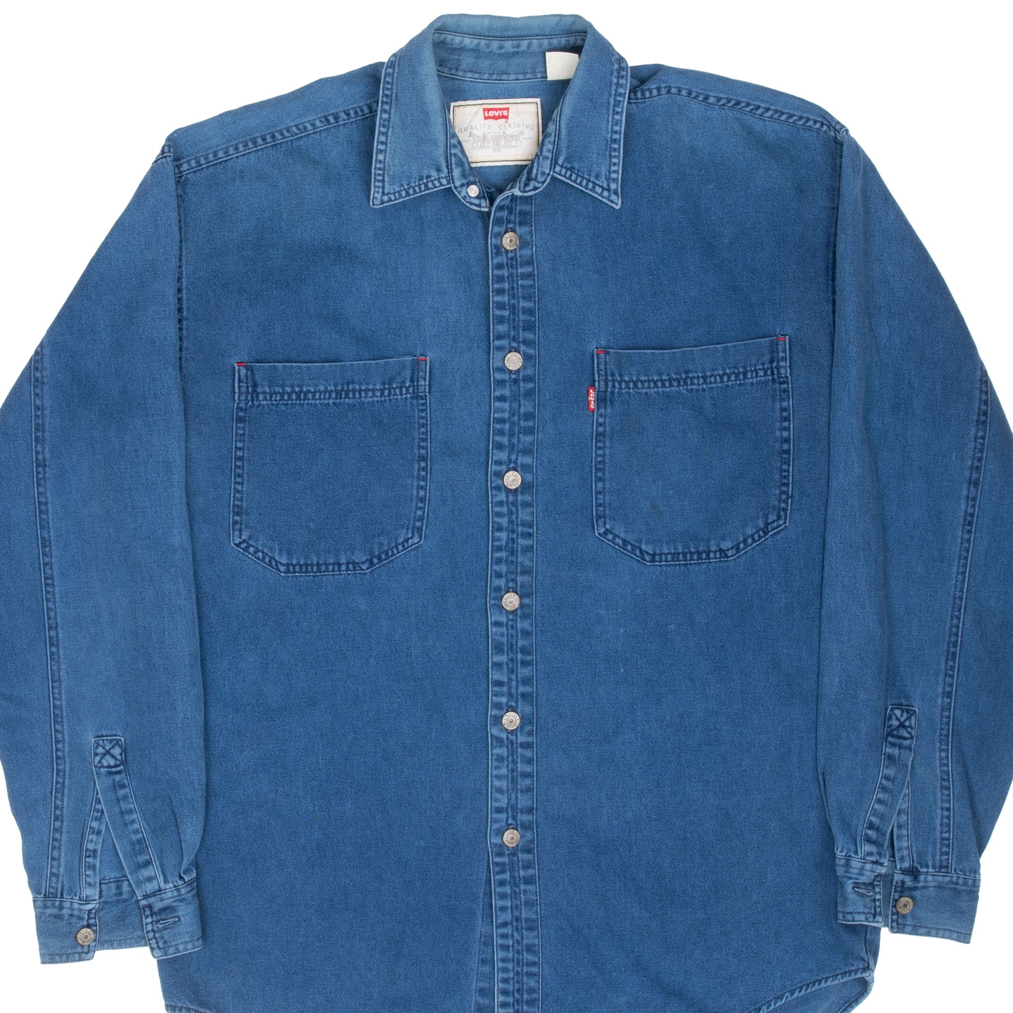Vintage Levis Red Tab Pocket Blue Denim Shirt 1990S Size Small