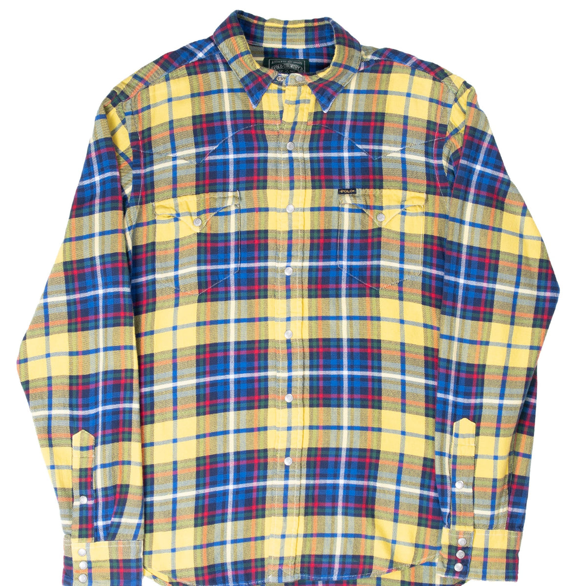 Front of Ralph Lauren Polo Country multicolor plaid flannel shirt with snap pockets
