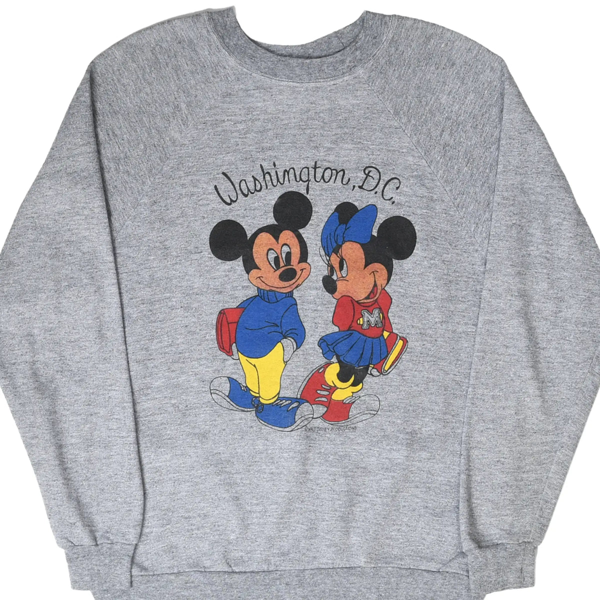 Front of gray Disney sweatshirt with Mickey and Minnie Mouse Washington, D.C. graphic