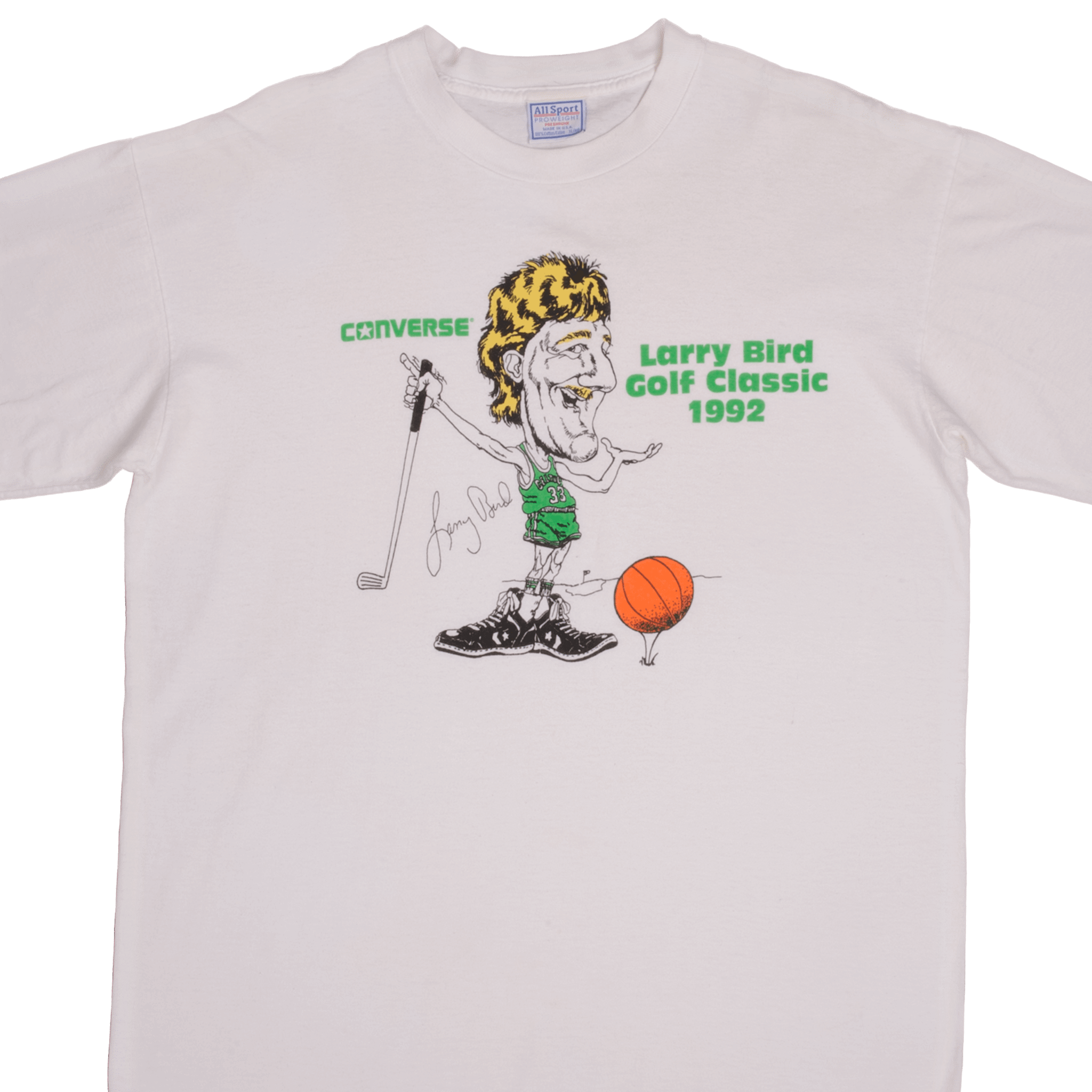 VINTAGE NBA LARRY BIRD BOSTON CELTICS CONVERSE TEE SHIRT 1992 XL MADE USA