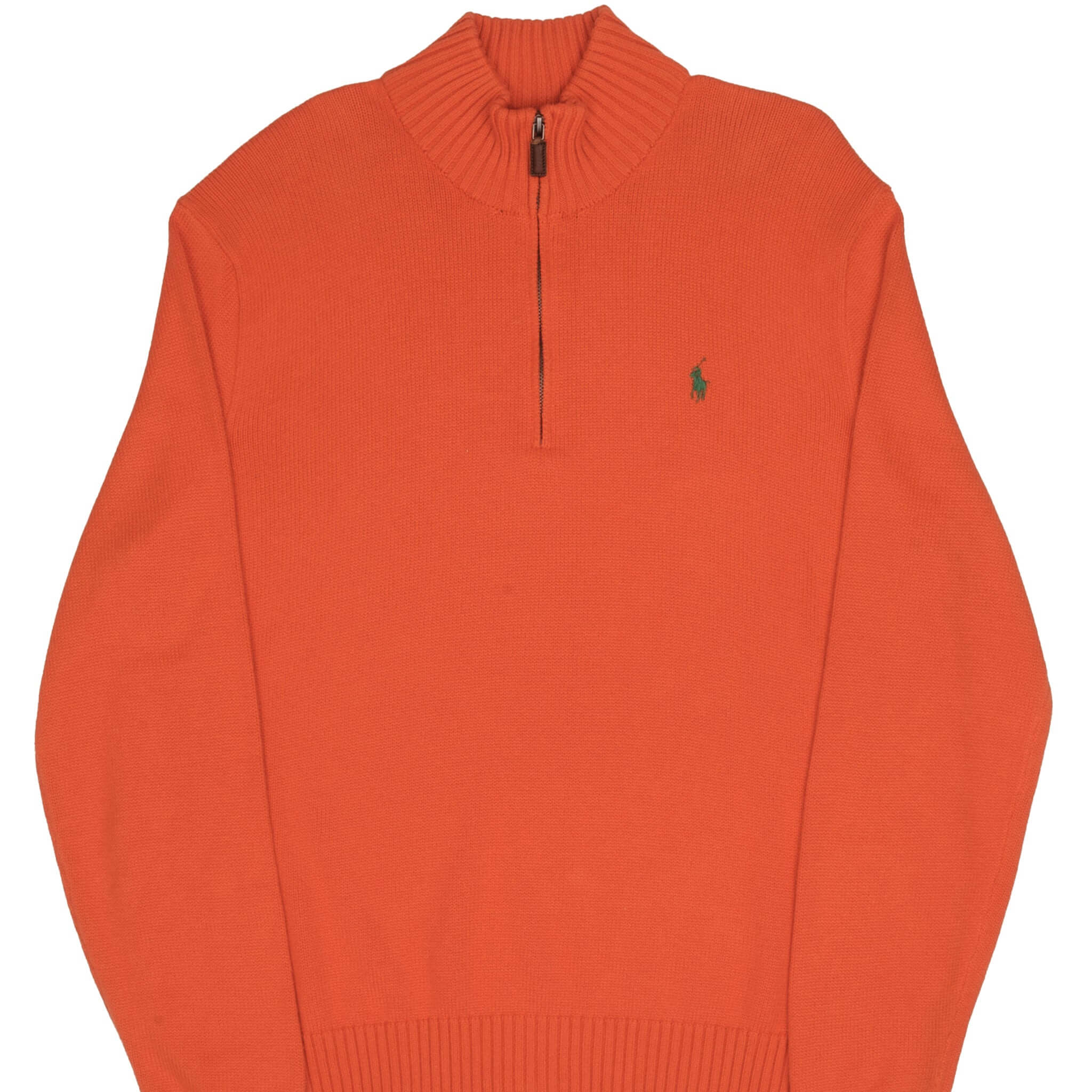 Vintage Polo Ralph Lauren Orange Knit Quarter 1/4 Zip Sweater 1990S Size XL