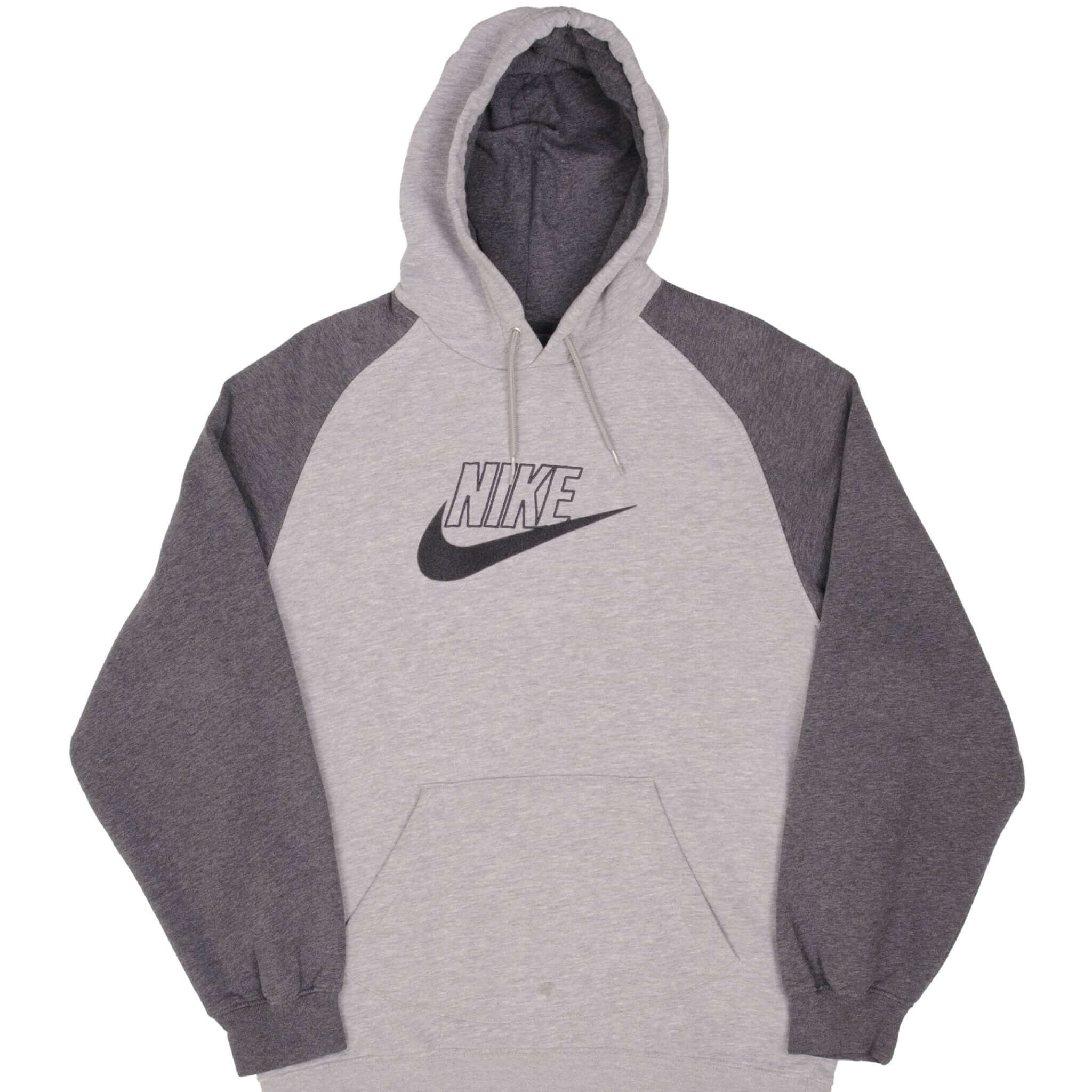 Vintage Nike Spellout Swoosh Gray Hoodie Sweatshirt Late 2000S Size Large