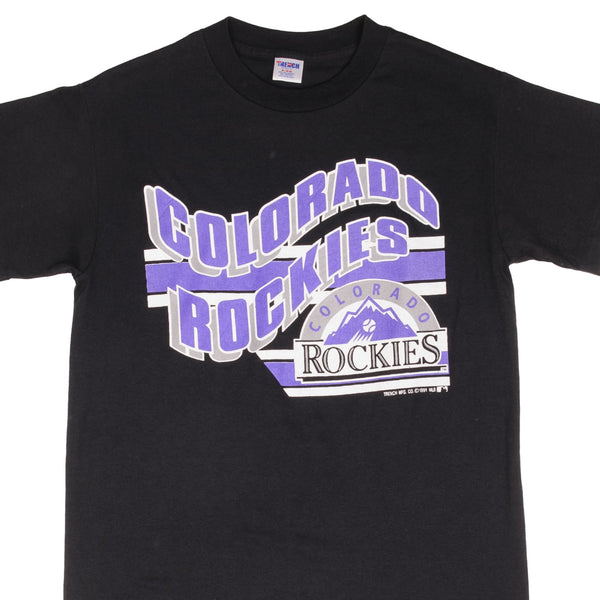 Vintage Black MLB Colorado Rockies Tee Shirt 1991 Size Medium Made In USA With Single Stitch Sleeves