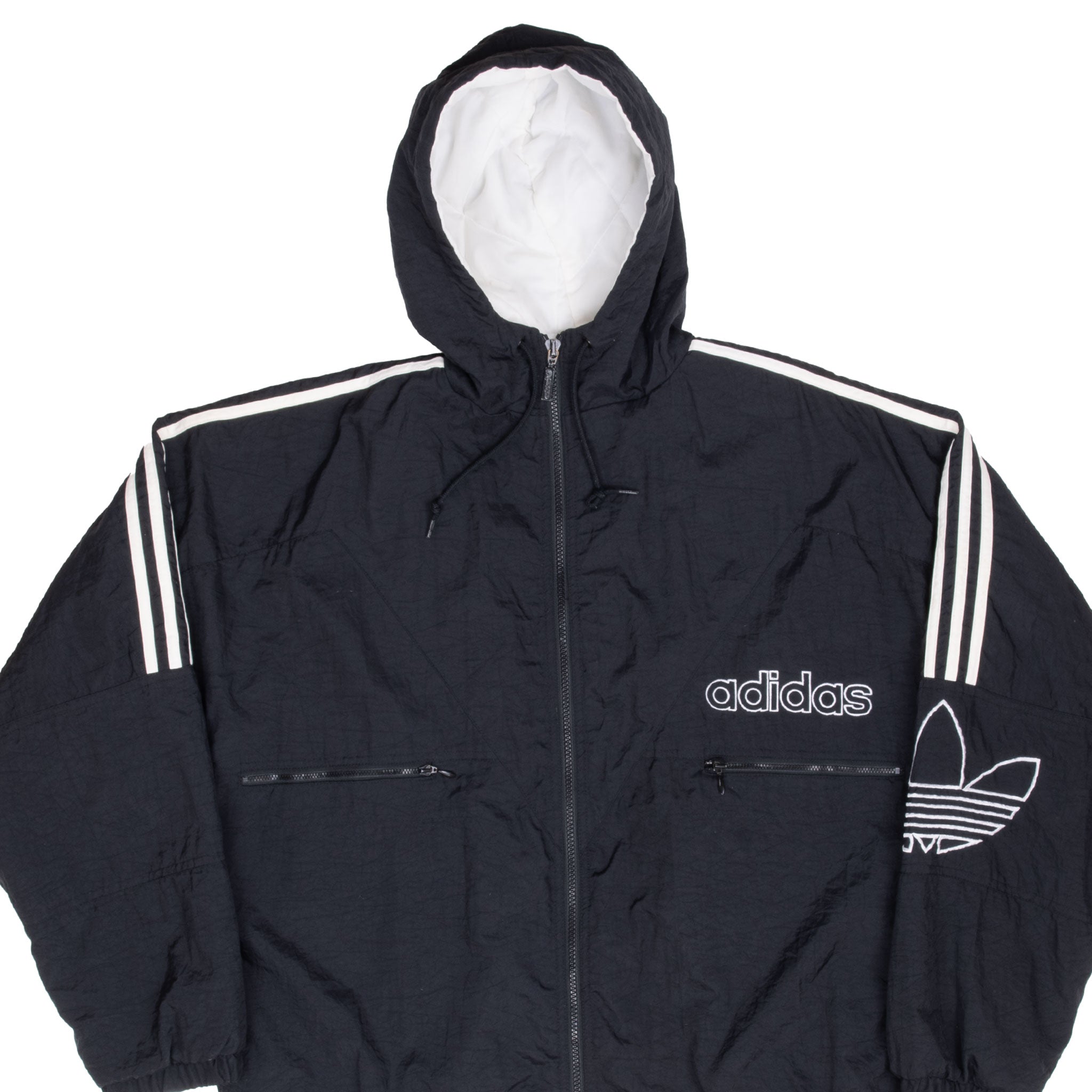 Vintage Adidas Black Hooded Windbreaker Jacket 1990S Size Medium