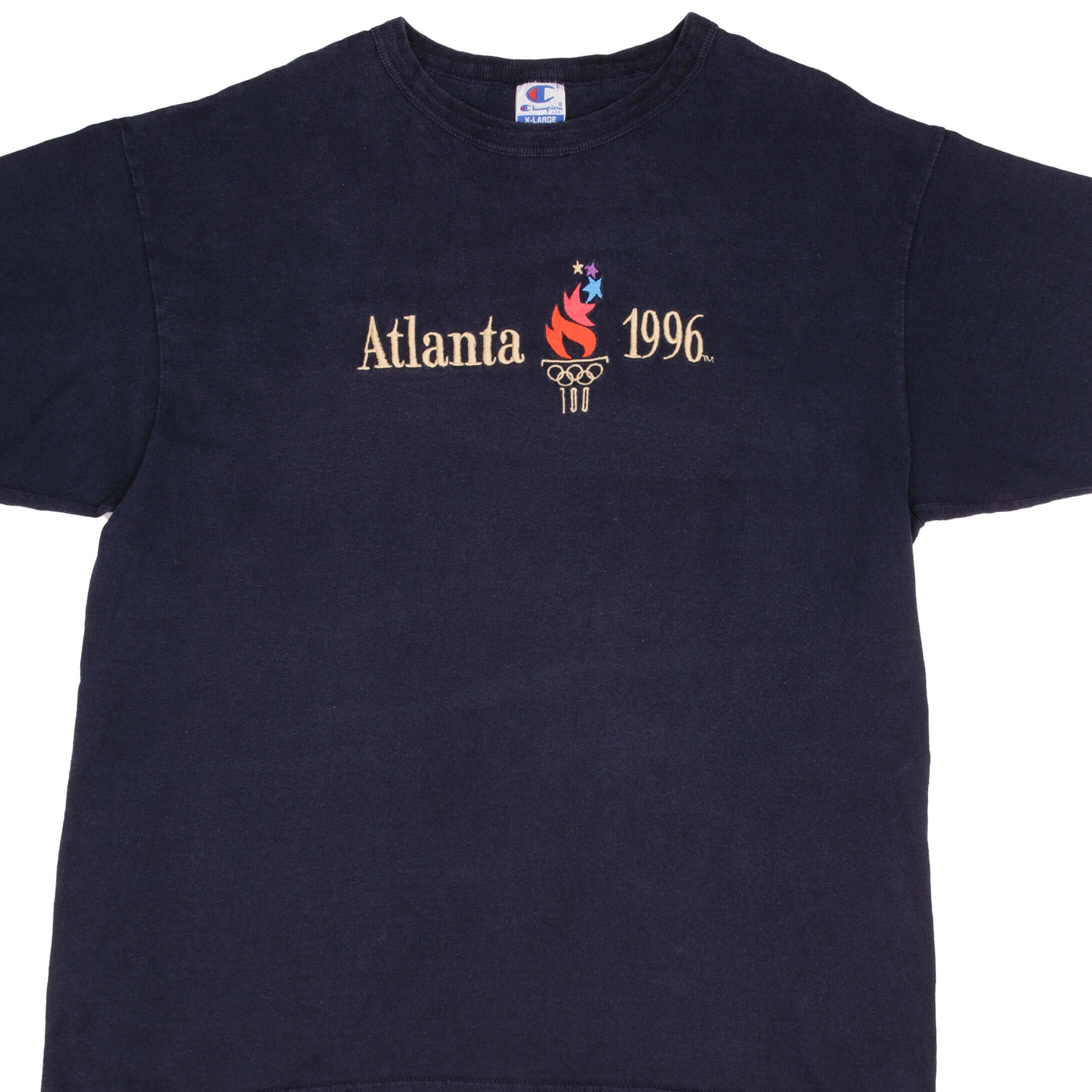 Vintage Champion Atlanta Olympics 1996 Embroidered Tee Shirt Size XL With Single Stitch Sleeves Made In USA