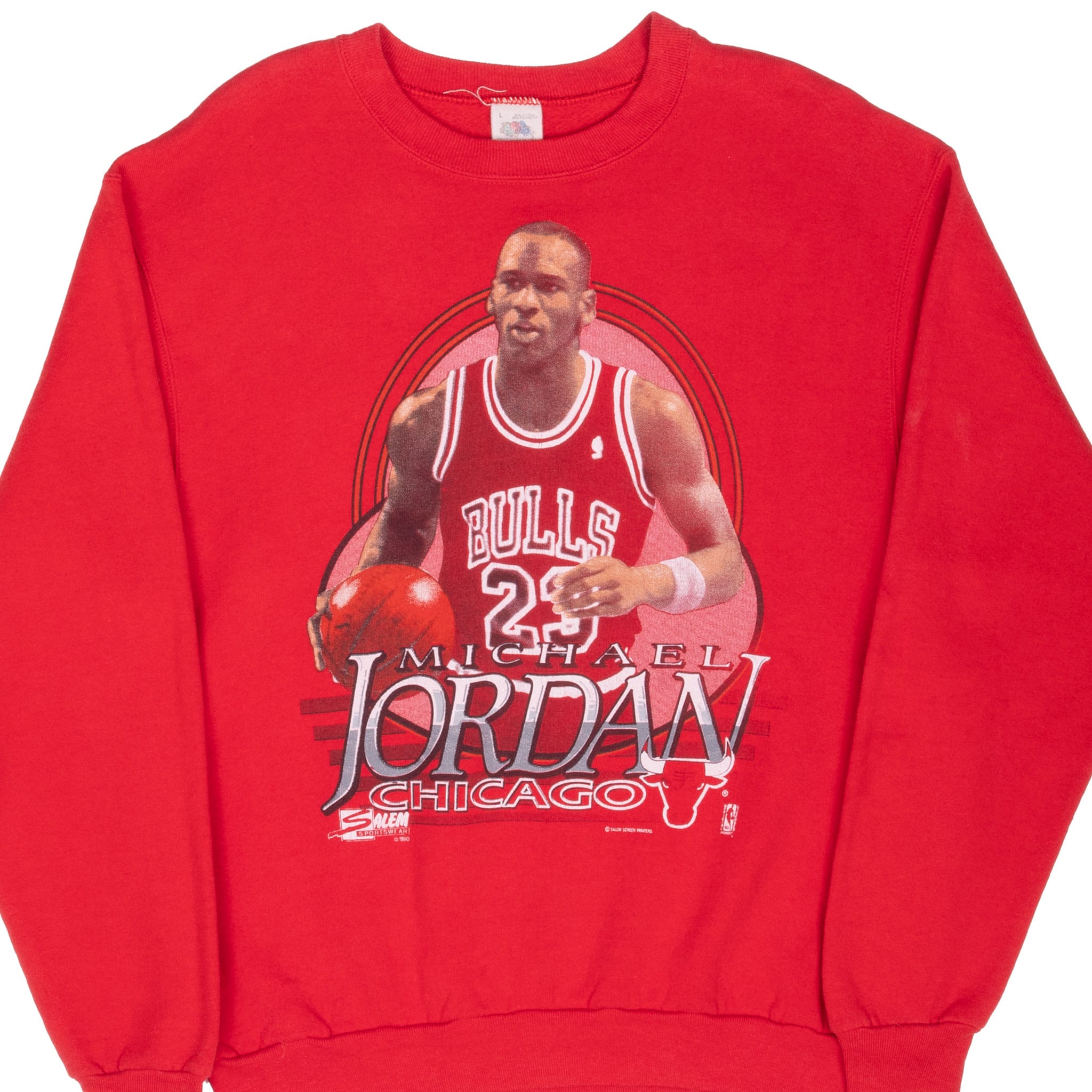 Front of red Chicago Bulls sweatshirt with Michael Jordan #23 graphic