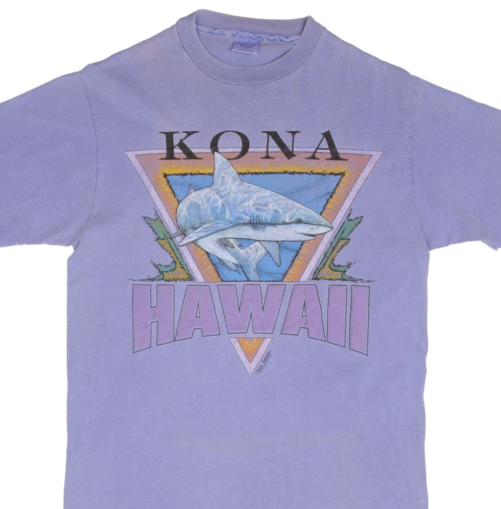 Vintage Kona Hawaii Shark Graphic 1991 Tee Shirt Size Medium Made In Usa With Single Stitch Sleeves