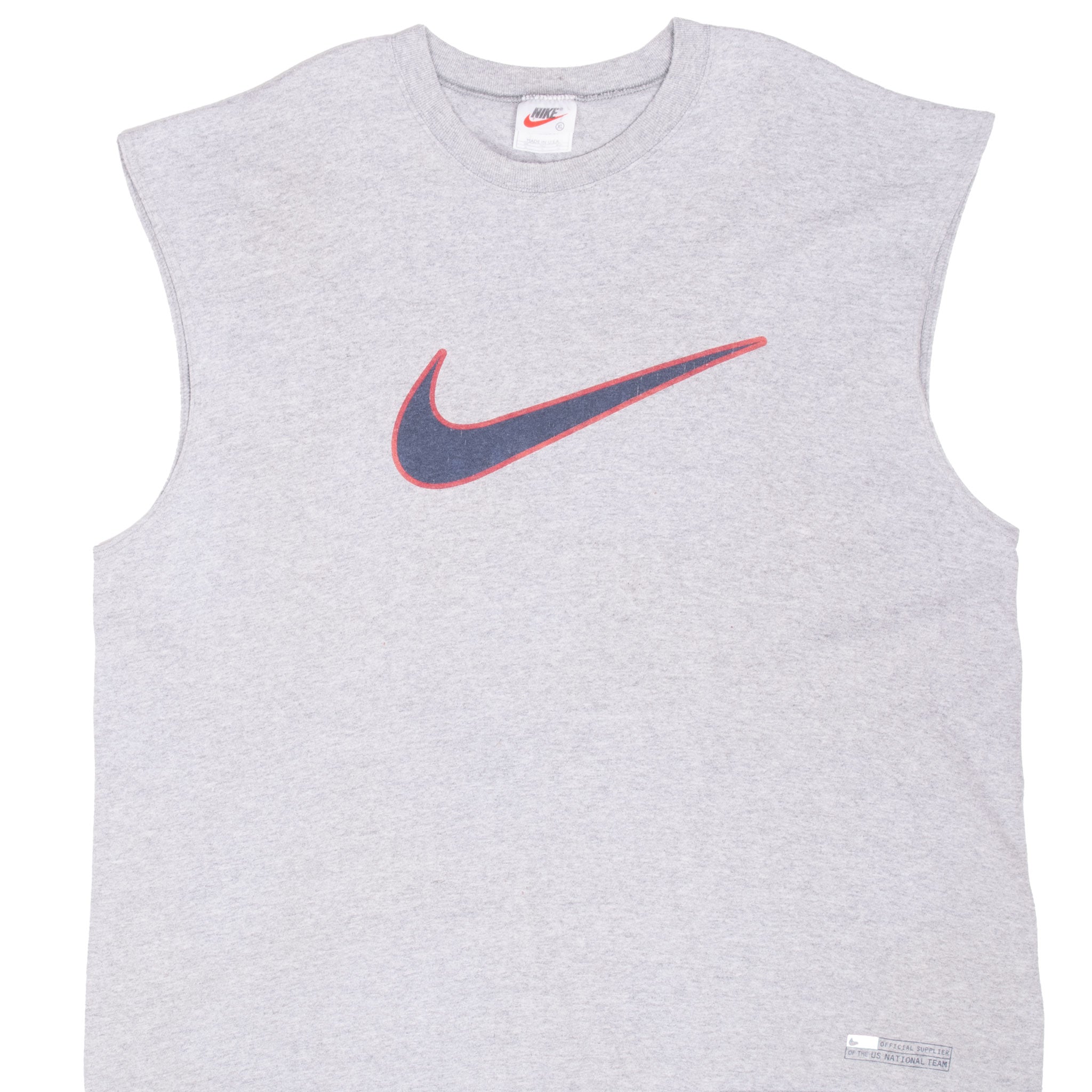 Vintage Nike Soccer Big Swoosh Grey Tank Top Tee Shirt 1990S Size XL Made In Usa