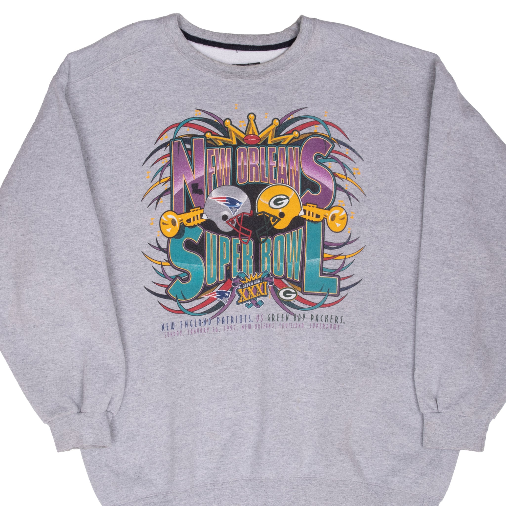 VINTAGE NFL PACKERS PATRIOTS SUPER BOWL XXXI 1997 STARTER SWEATSHIRT XL MADE USA