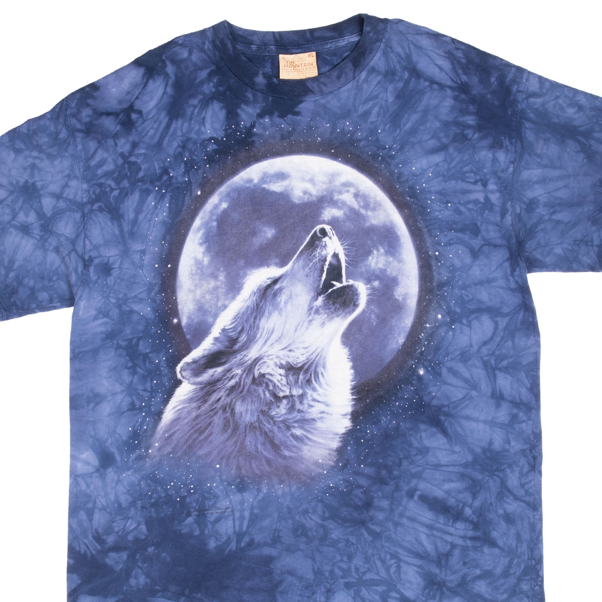 Vintage Animal Print Moon Wolf Tie Dye Tee Shirt 1997 Size XL Made In Usa