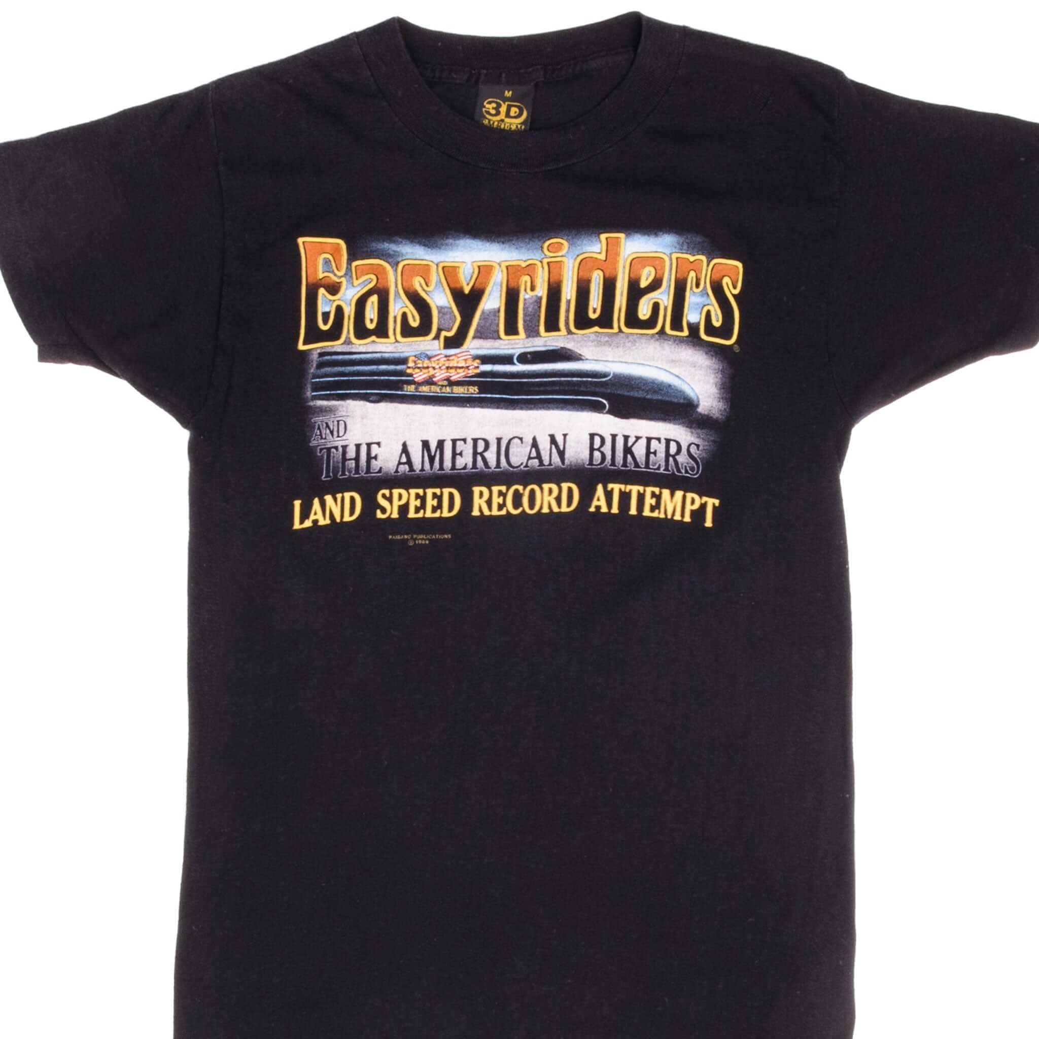 Vintage Easyriders The American Biker Land Speed Record Attempt, We're Gonna Getcha! Tee Shirt 1989 Size XS Made In USA With Single Stitch Sleeves.