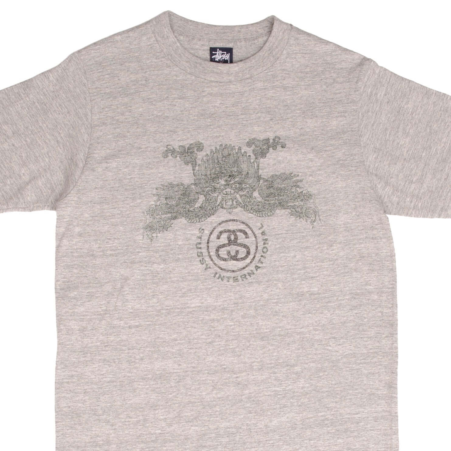 Vintage Stussy Dragon Grey Tee Shirt 1990S Size Medium Made In Usa With Single Stitch Sleeves