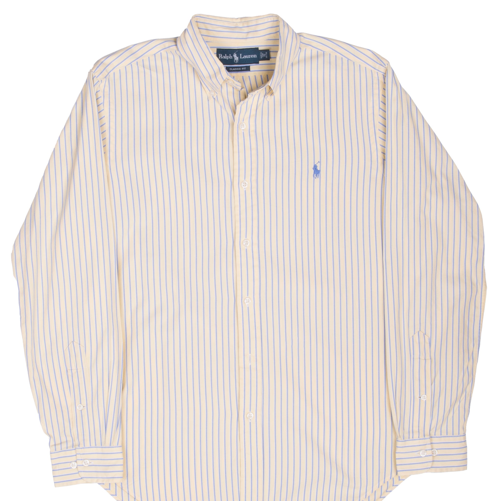 Vintage Polo Ralph Lauren Yellow Blue Striped Shirt 1990S Size 15 X 32/33