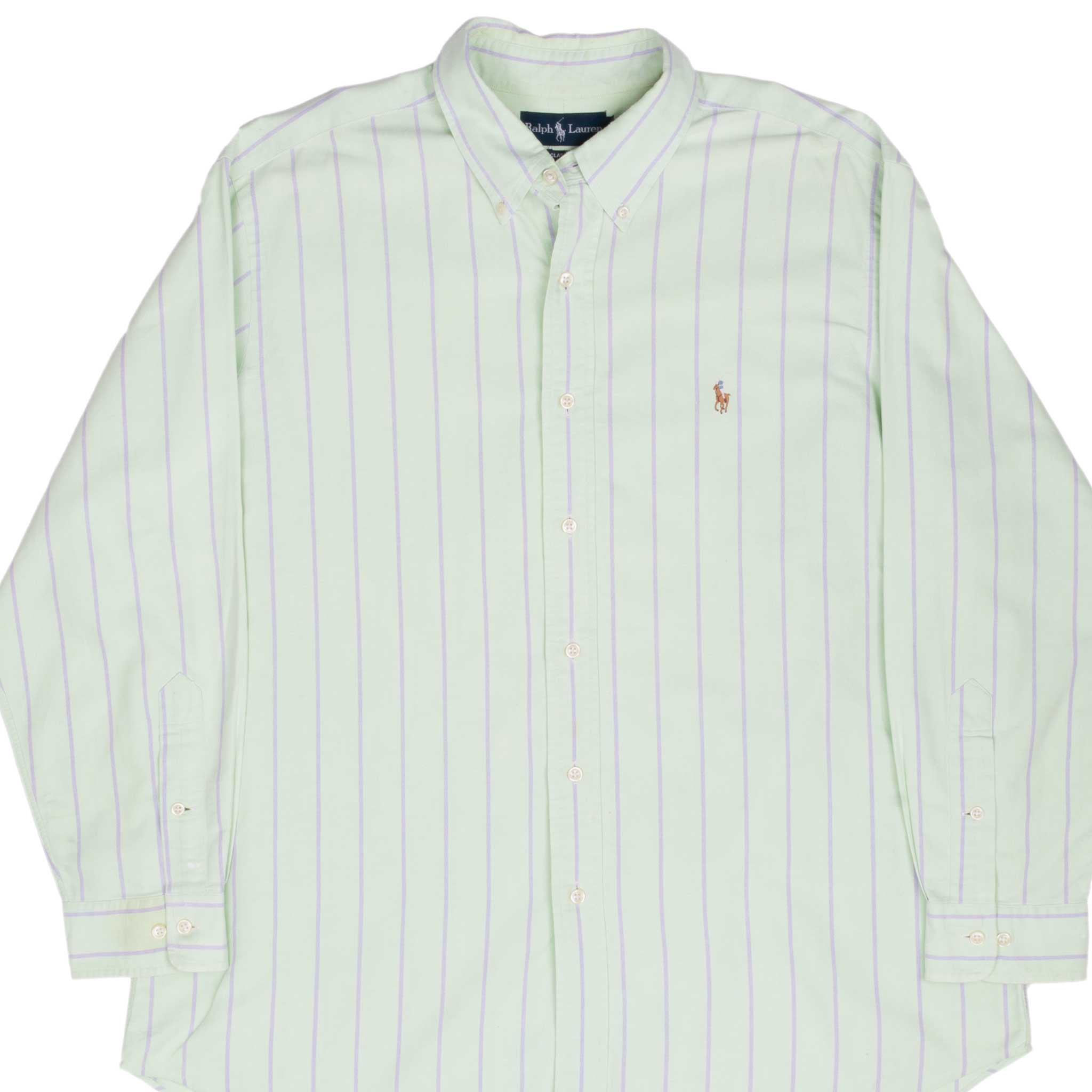 Vintage Ralph Lauren Light Green Stripe Shirt 1990S Size 17 X 32/33