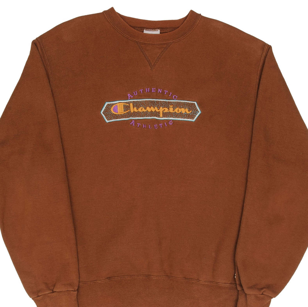 Vintage Champion Embroidered Spellout Brown Sweatshirt 1990S Size Large