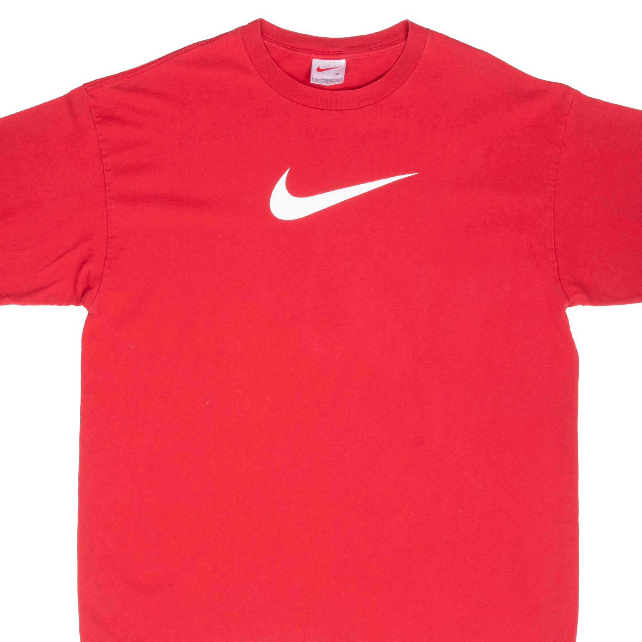 Vintage Nike Big Swoosh Red Tee Shirt 1990S Size XL Made In Usa