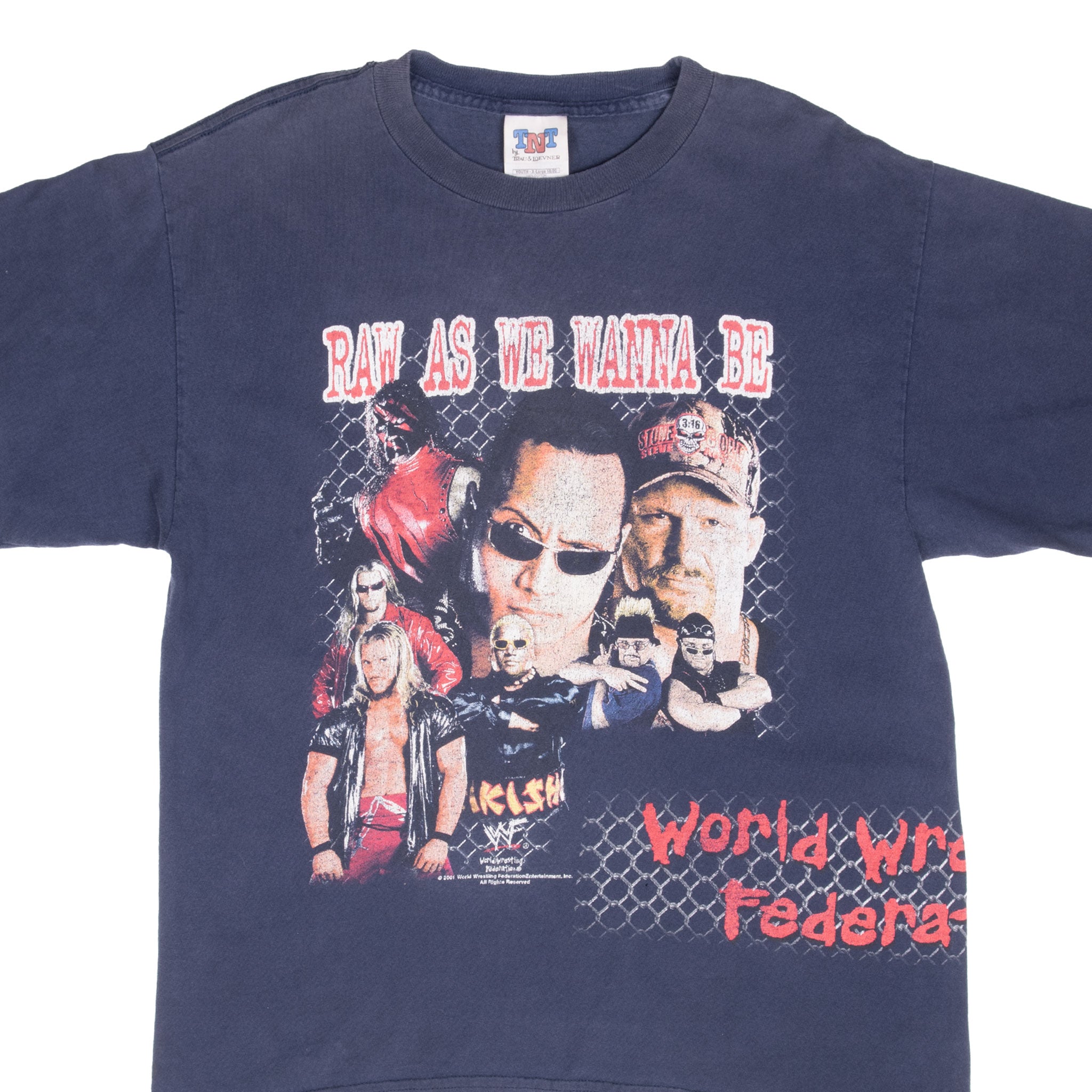 Vintage WWF WWE Raw As We Wanna Be The Rock Kane Wrestling Tee Shirt 2001 Size XL Youth