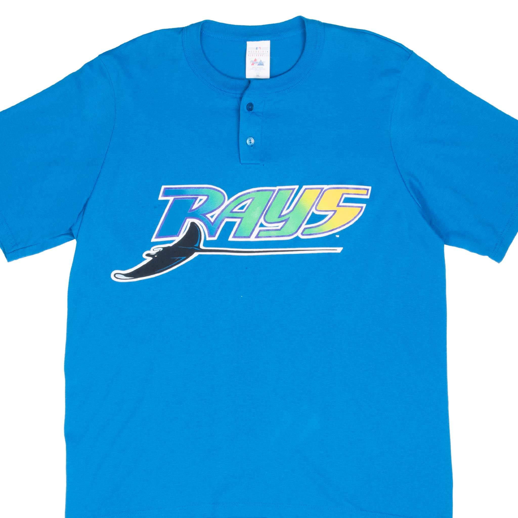 Vintage Mlb Tampa Bay Rays Henley Tee Shirt 1990S Size XL Made In Usa