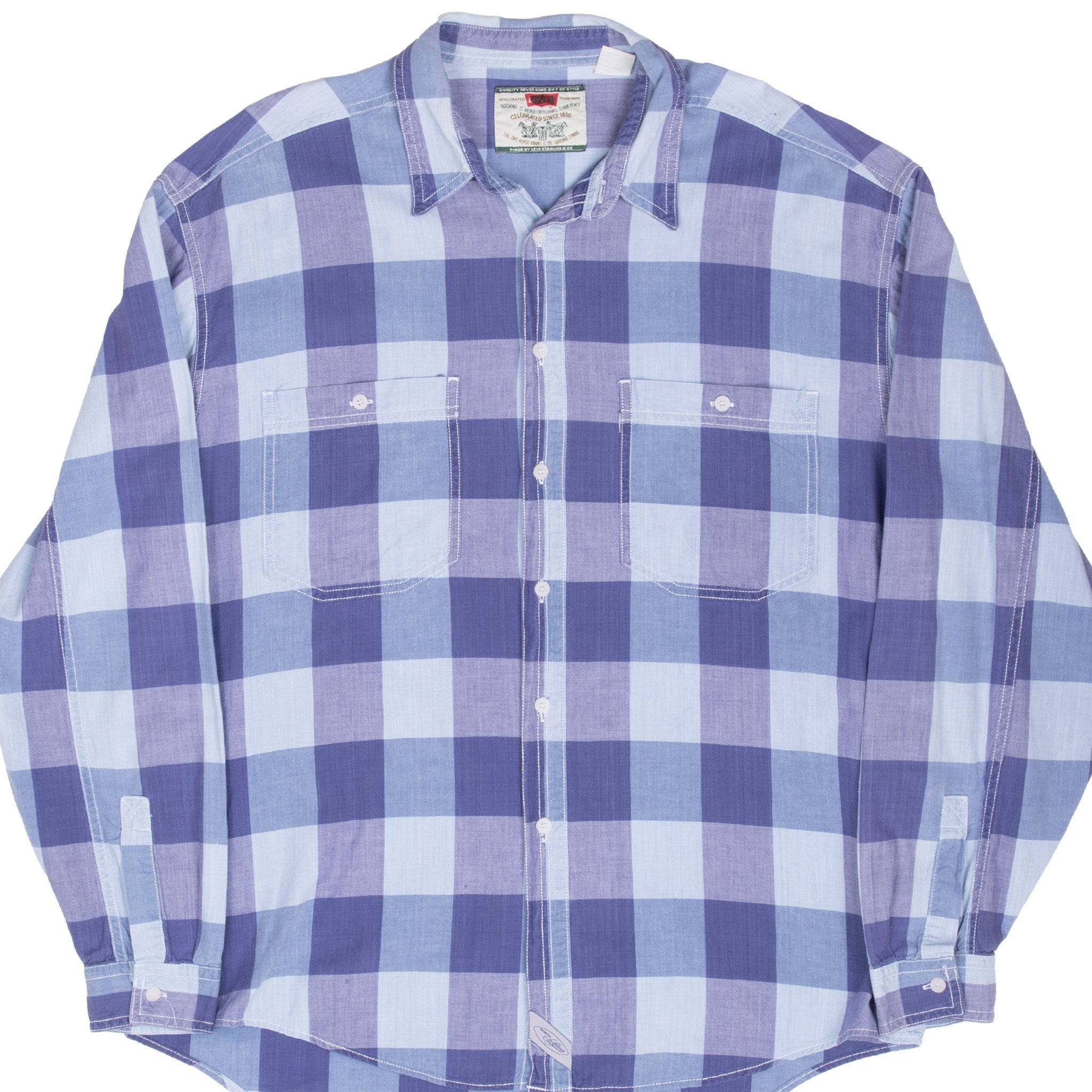 Vintage Levis Blue Squared Pocket Shirt 1990S Size Large