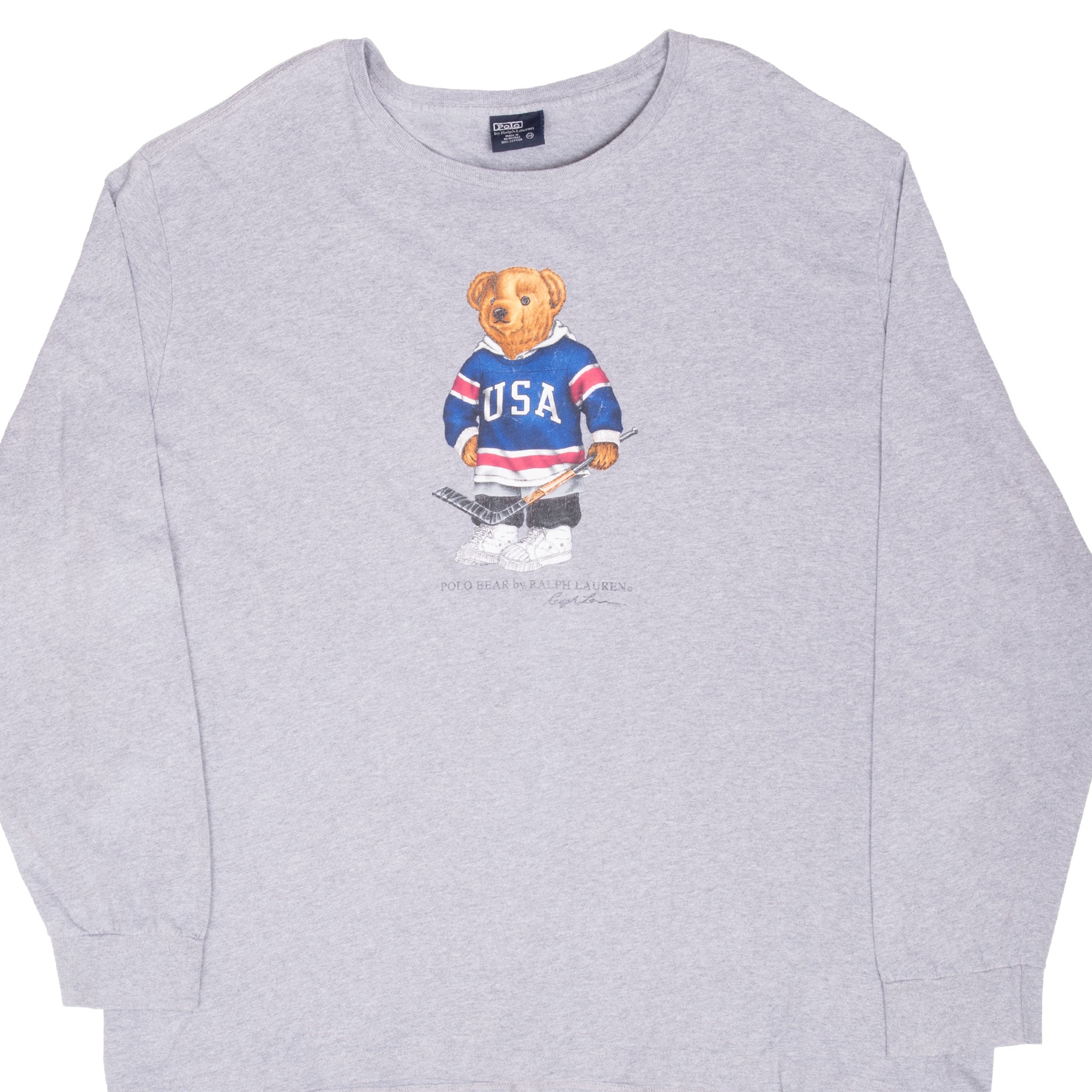 VINTAGE RALPH LAUREN POLO BEAR HOCKEY TEAM USA LONG SLEEVE TEE SHIRT 1990S 2XL