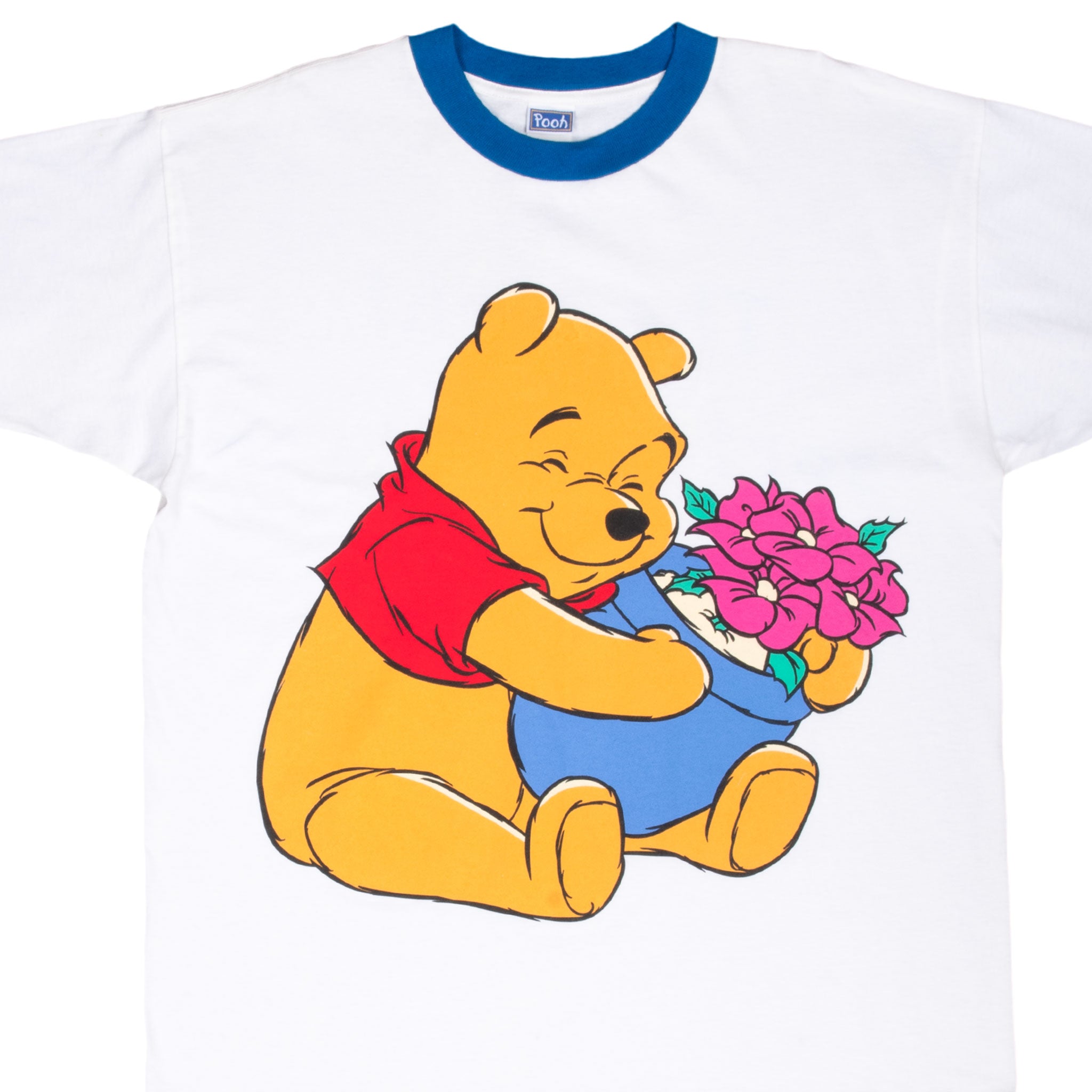 Vintage Disney Winnie The Pooh Flower 1990S Ringer Tee Shirt Size XL With Singe Stitch Sleeves