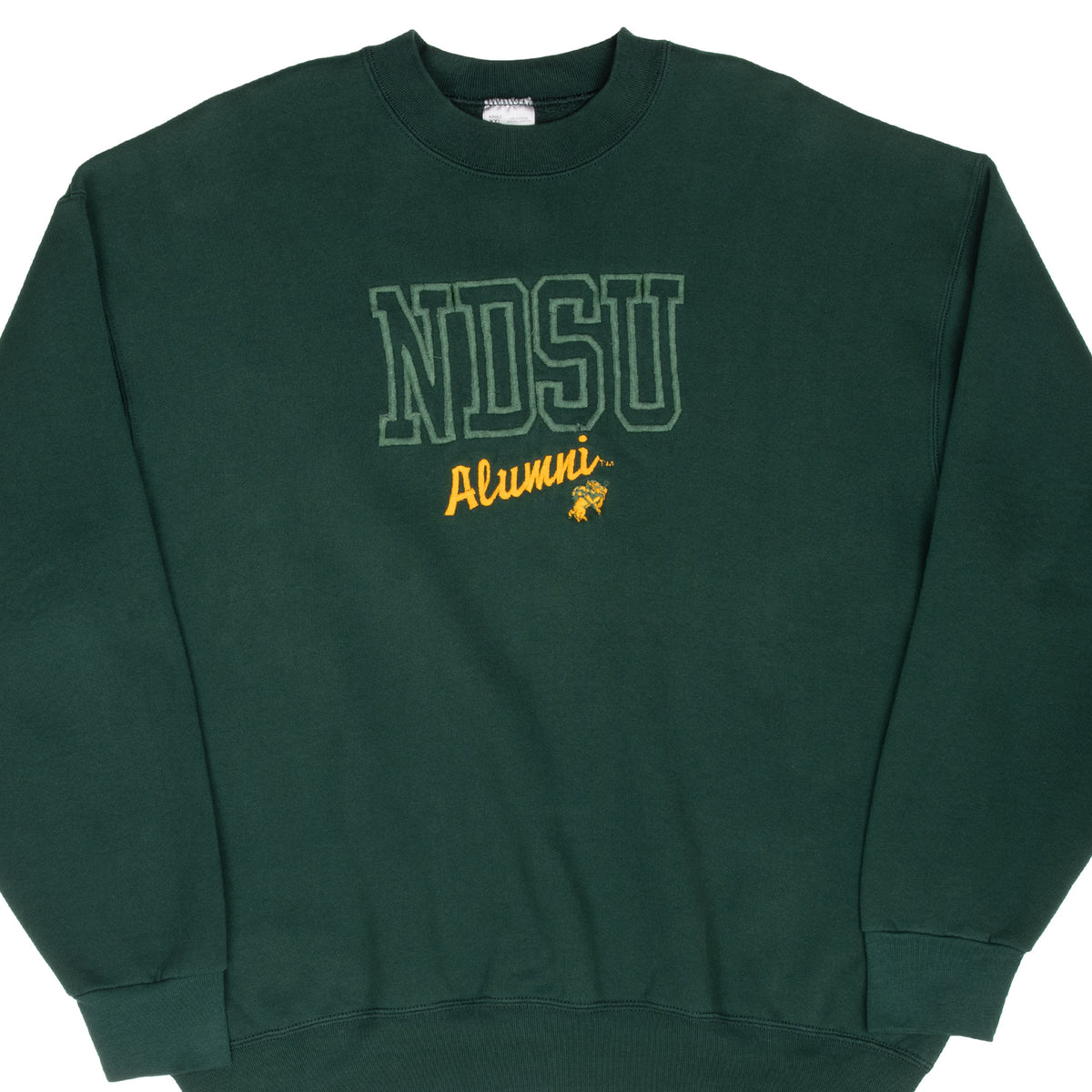 Front of dark green SDSU Alumni crewneck sweatshirt with embroidered lettering and mascot