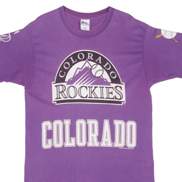 Vintage Purple MLB Colorado Rockies Tee Shirt 1997 Size Large Made In USA With Single Stitch Sleeves