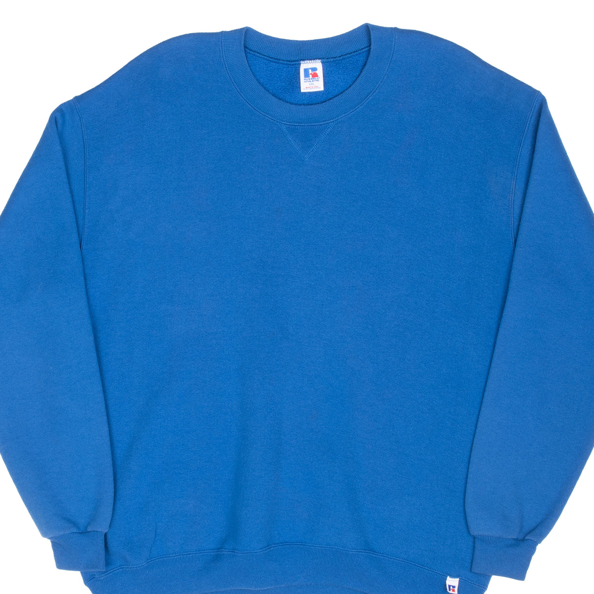 Front of blue Russell Athletic blank crewneck sweatshirt