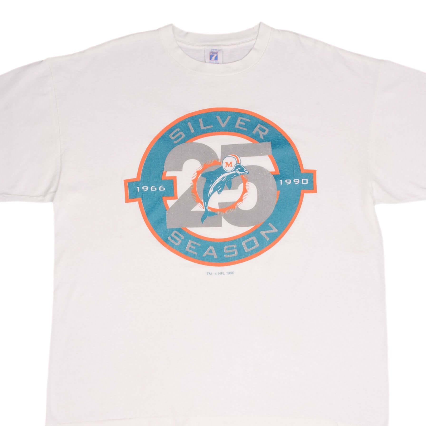 Vintage Nfl Miami Dolphins Silver Season 1990 Tee Shirt Size XL Made In USA Single Stitch Sleeves