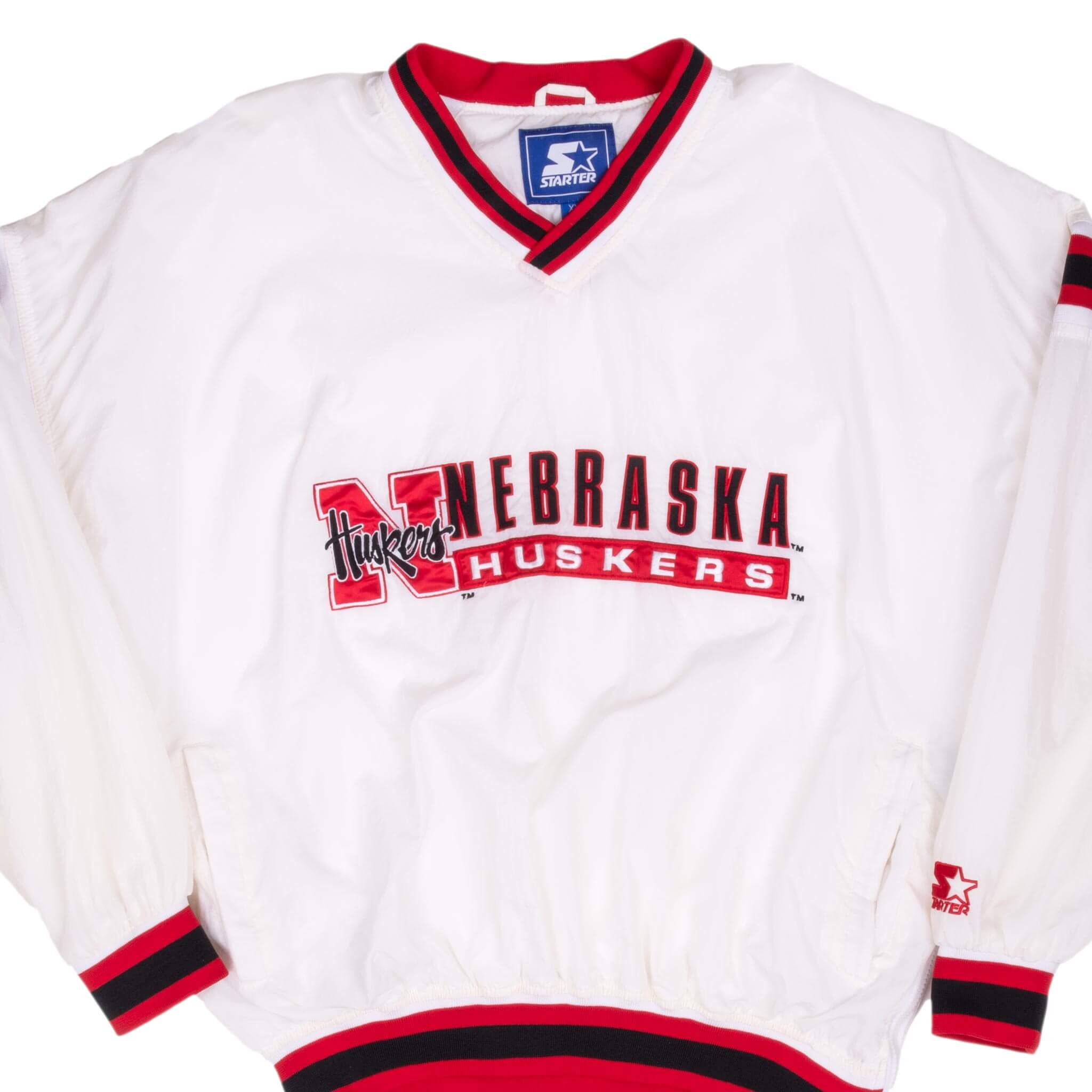 Vintage Ncaa Nebraska Huskers White Pullover Windbreaker Jacket 1990S Size 2XL