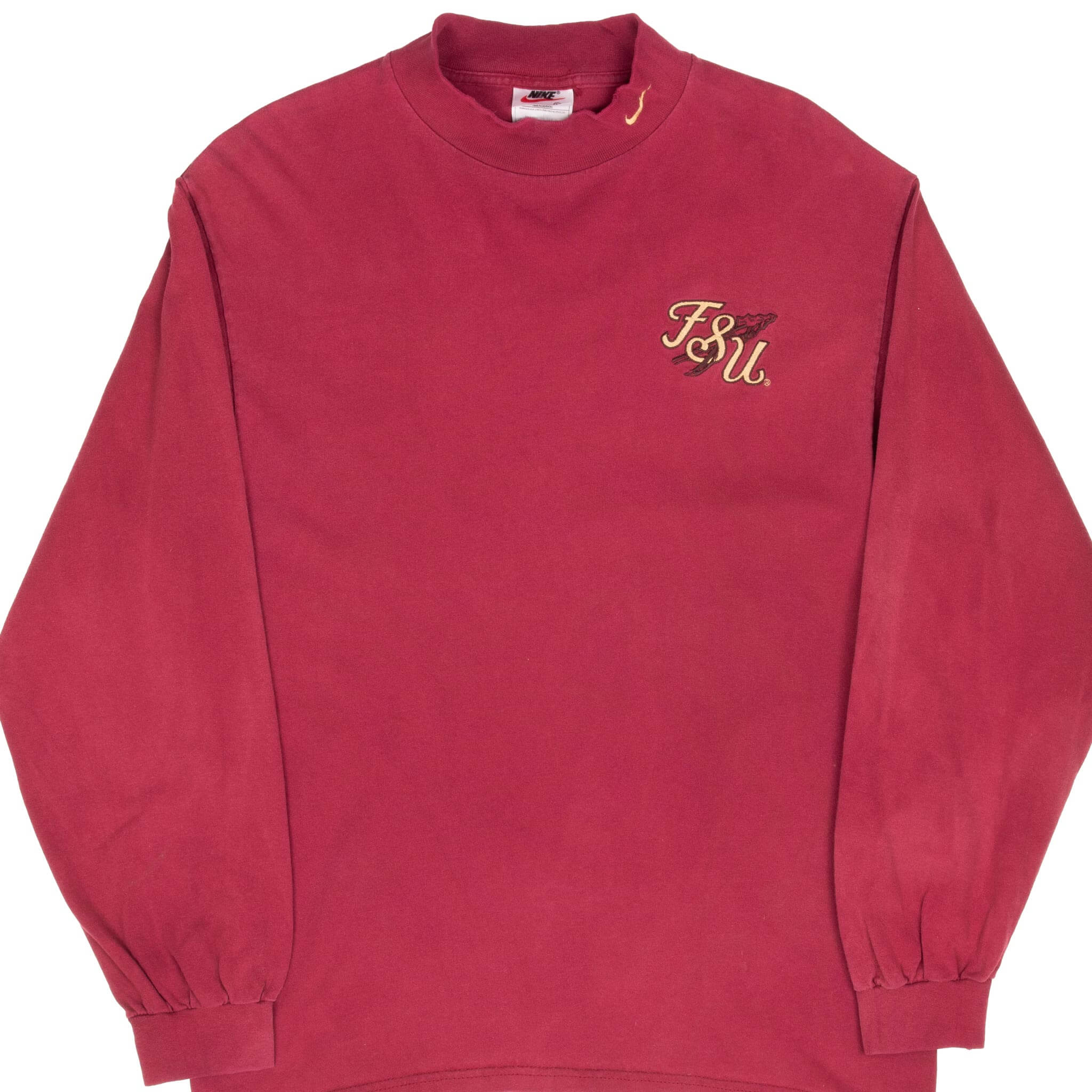 Vintage Nike FSU Florida State University Red Long Sleeve Turtle Neck Tee Shirt 1990S Size Medium Made In Usa