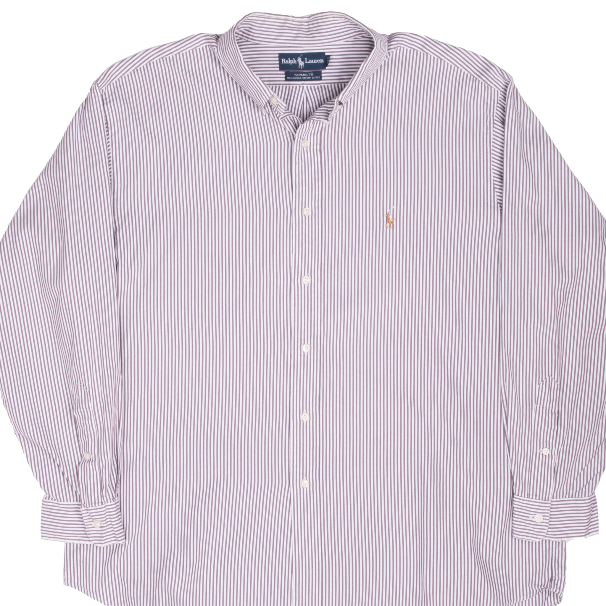 Vintage Ralph Lauren Classic Brown & White Striped Shirt 1990S Size 17 1/2 X 34