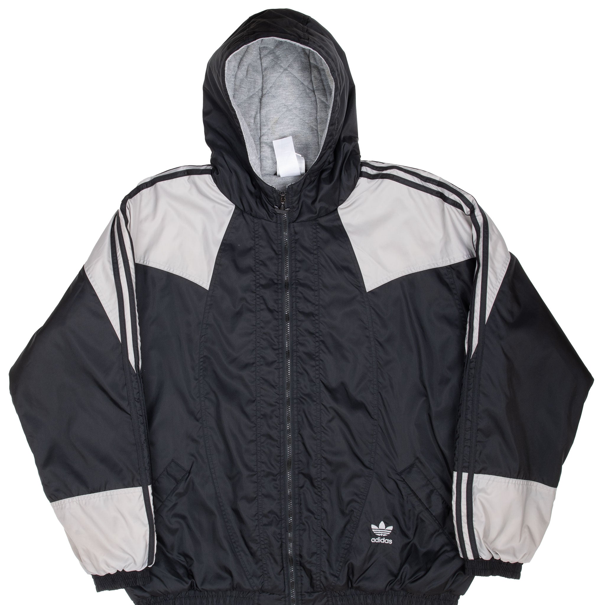 Vintage Adidas Black Heavy Windbreaker Hooded Jacket 2000S Size XL