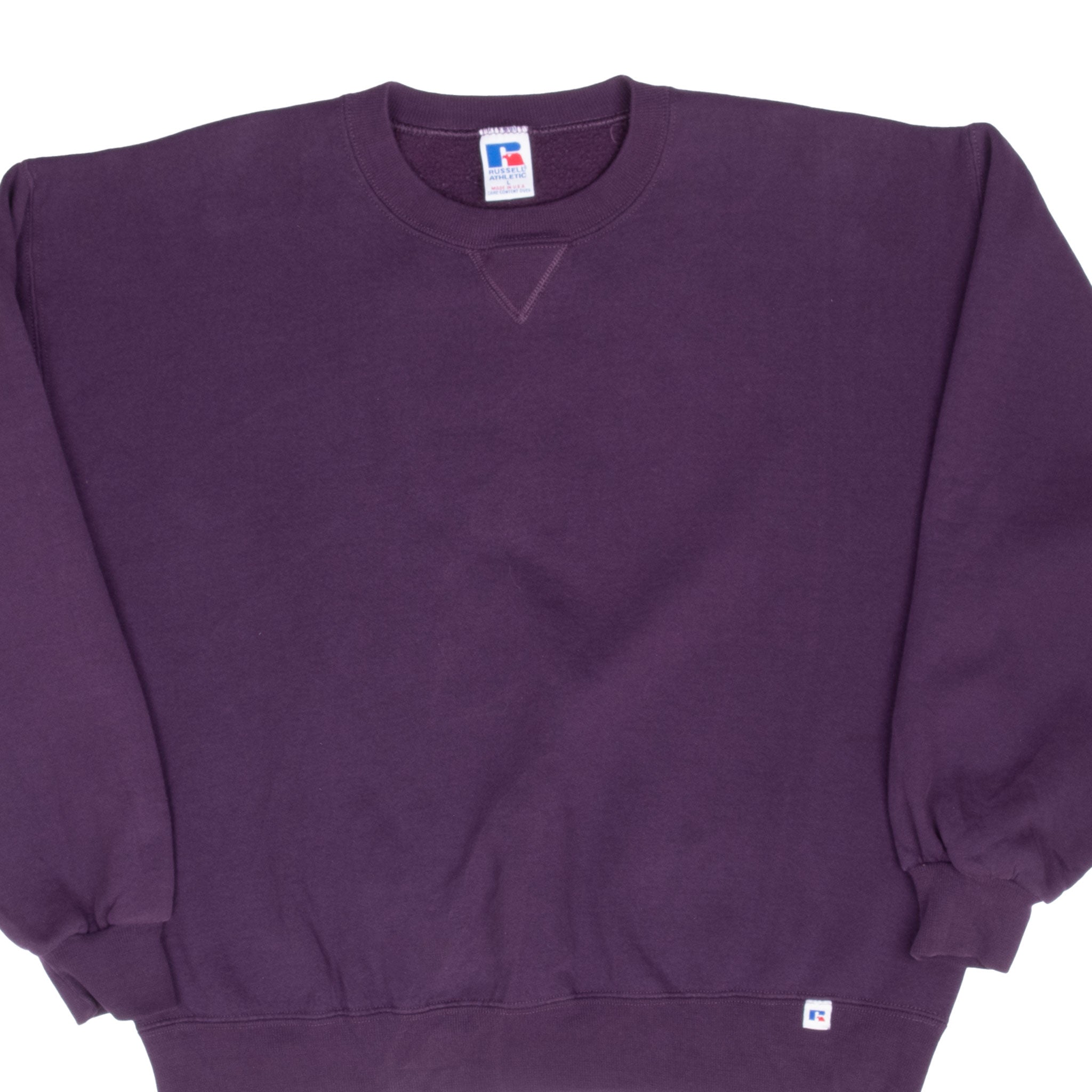Vintage Russell Athletic Blank Purple Crewneck Sweatshirt 1990S Size Large Made In Usa